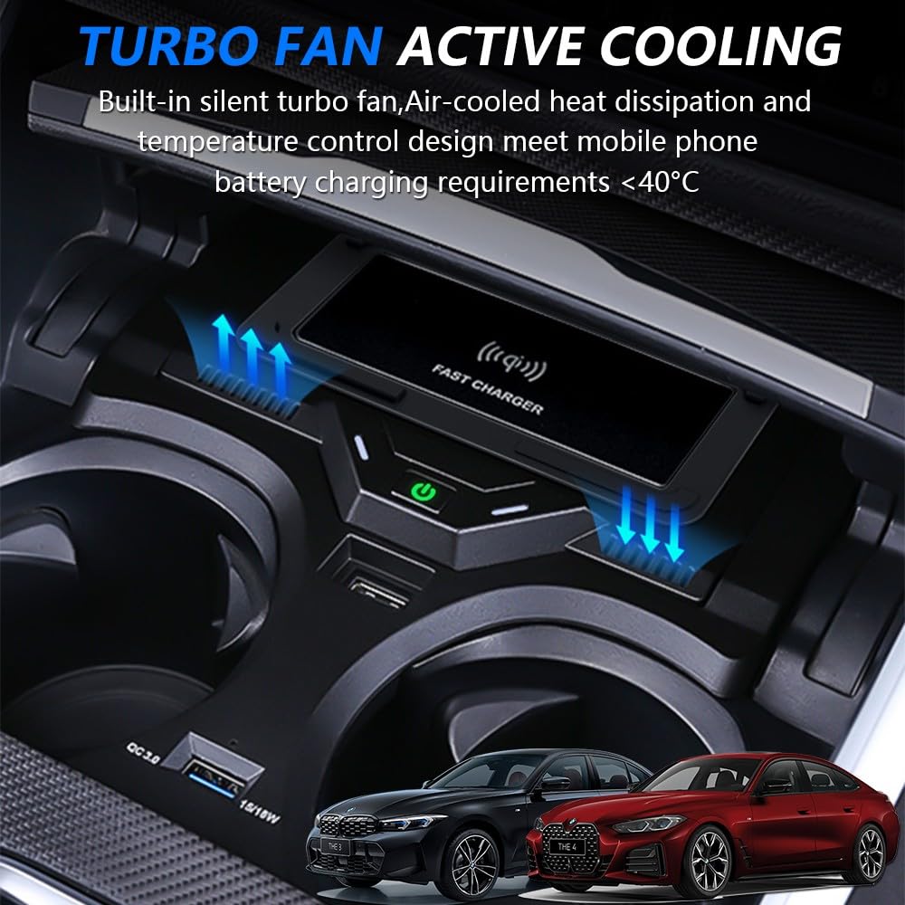 Cargador Inalámbrico para BMW Serie 3 G20 2019-2023 Serie 4 G22 2020-2023, Carga Rápida Coche Teléfono Cargador para BMW 330i/330i xDrive/M340i/330e/430i/430i xDrive/M440i xDrive Accesorios