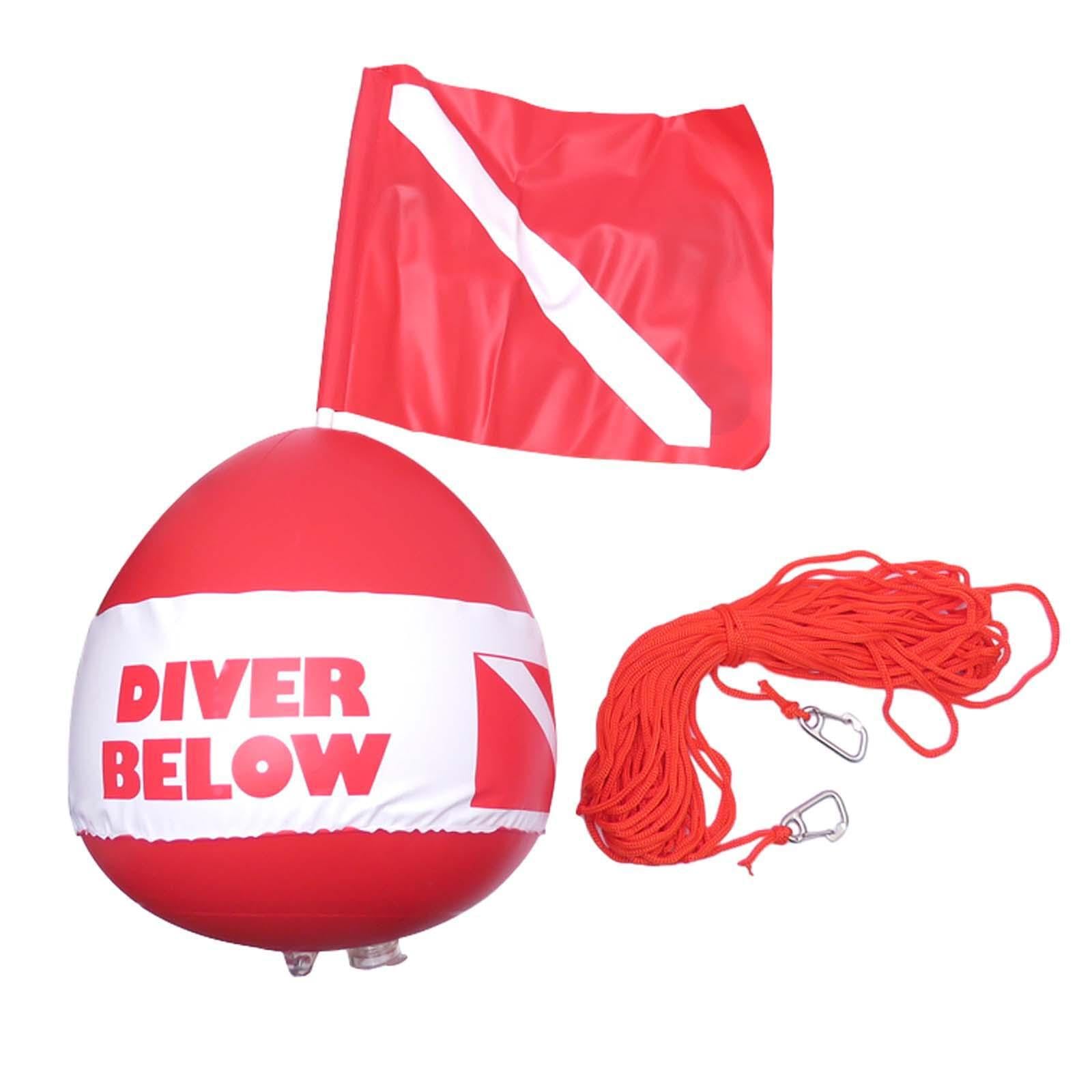 Ensemble de plongée avec Flotteur et Corde pour apnée Comprenant Une bouée, Un Drapeau et Une Corde. Idéal pour la signalisation Lors de la Natation, de la Navigation