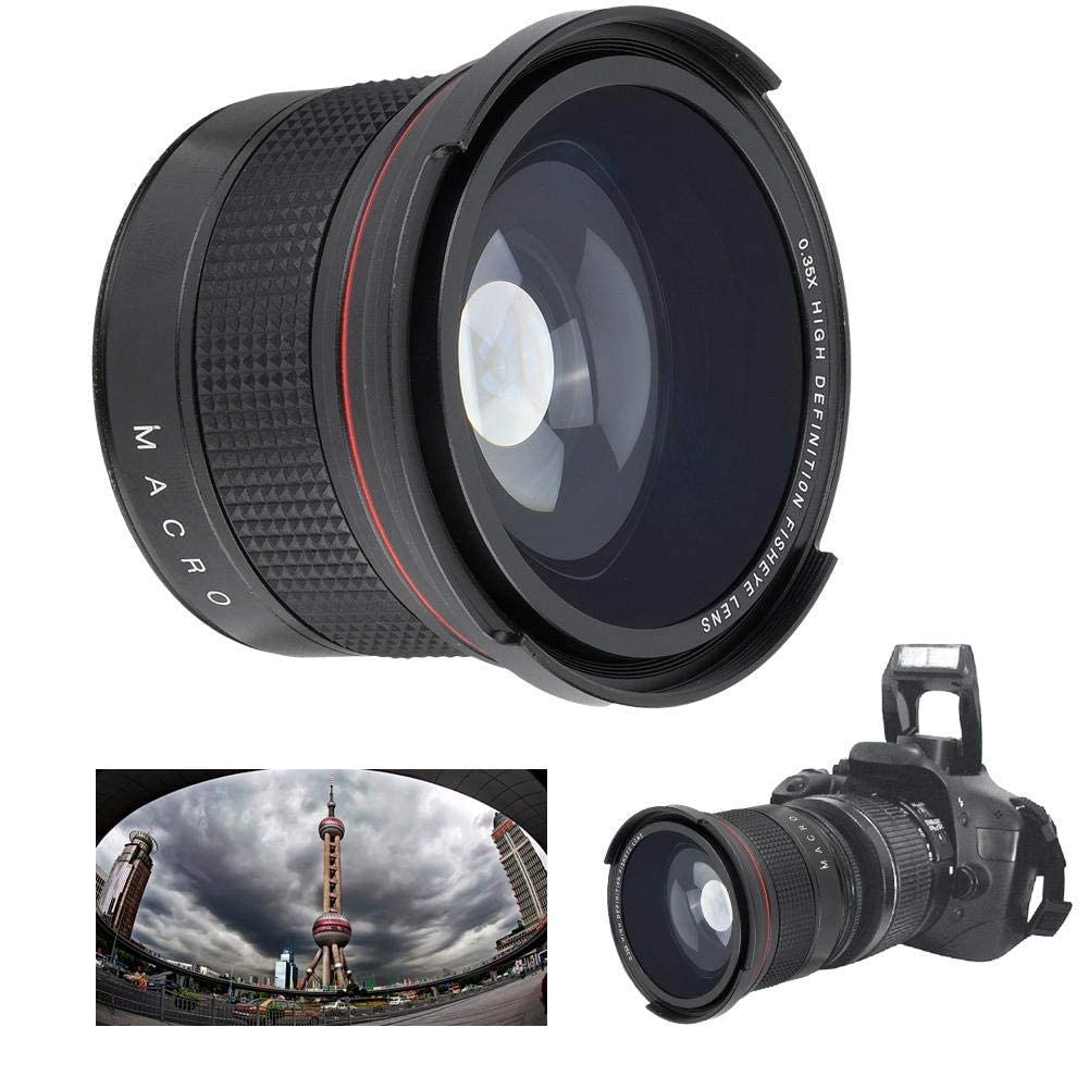 Wide Angle Converter 58mm, 0,35X Fisheye Obiettivo Super Grandangolare Asferico Professionale per Fotocamera SLR/DSLR Nero