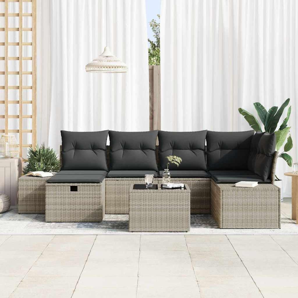 Modułowa sofa ogrodowa z poduszkami, 6-częściowy, z odpornego na warunki atmosferyczne polirattanu, na taras i balkon, odporna na promieniowanie UV, ze stalową ramą do relaksu na świeżym