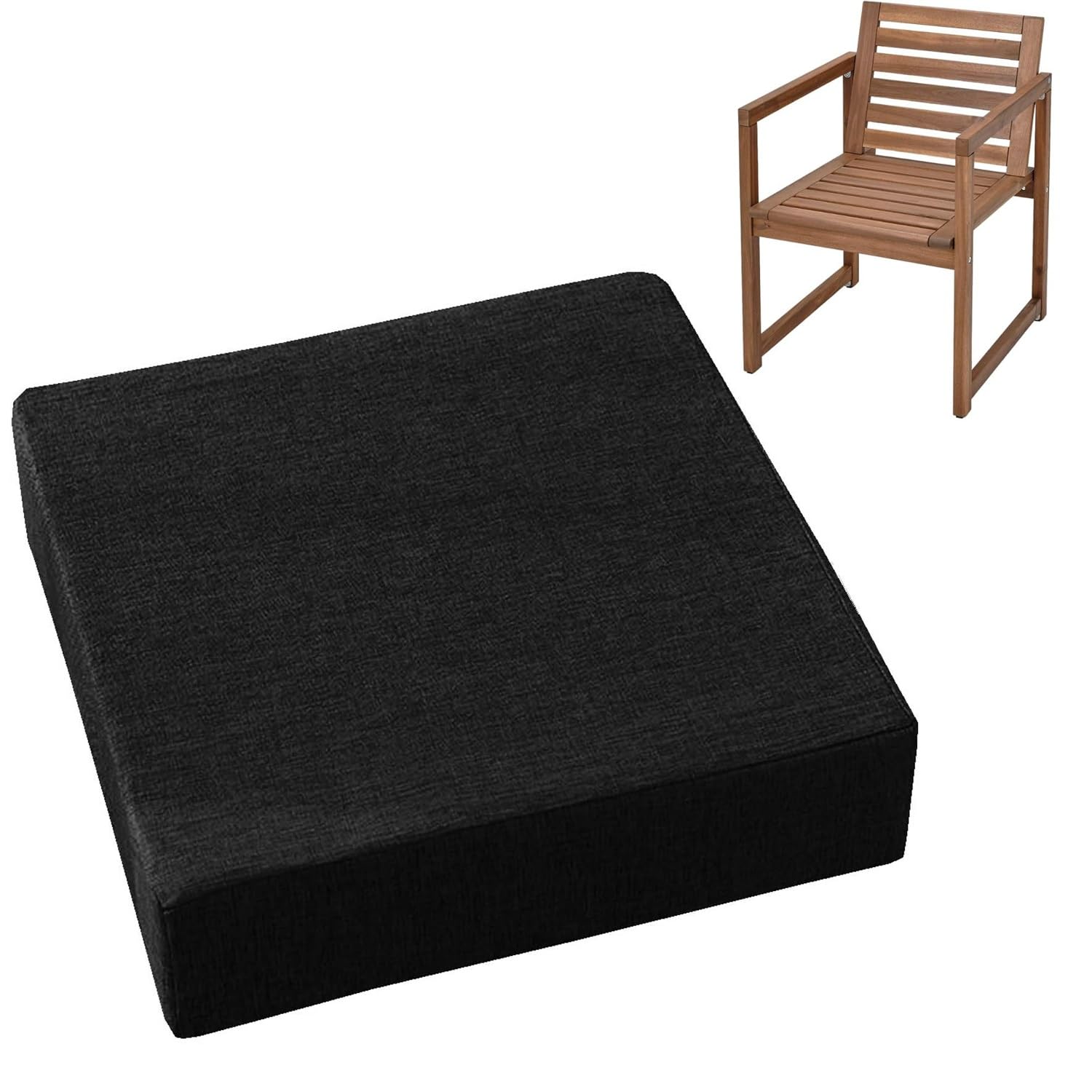 Cushions 45cm x 45cm/50cm x 50cm for Outdoor & Indoor Chair, Square Seat Pad for Garden Chairs High-Density Foam, Anti-Slip, Washable Cover- Patio, Dining, Sofa & Bench Use(Black,50x50cmx3cm Thick)