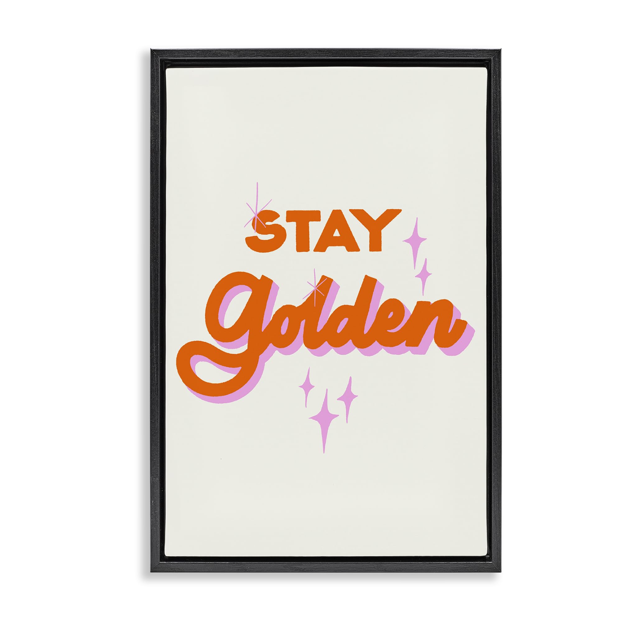Stupell Industries 'Stay Golden Retro Letters', Floating Frame Canvas Art, Black, 21 x 31 Inches, Easy to Hang and Sturdy, Made in USA, by Indira Prieto | IndySign