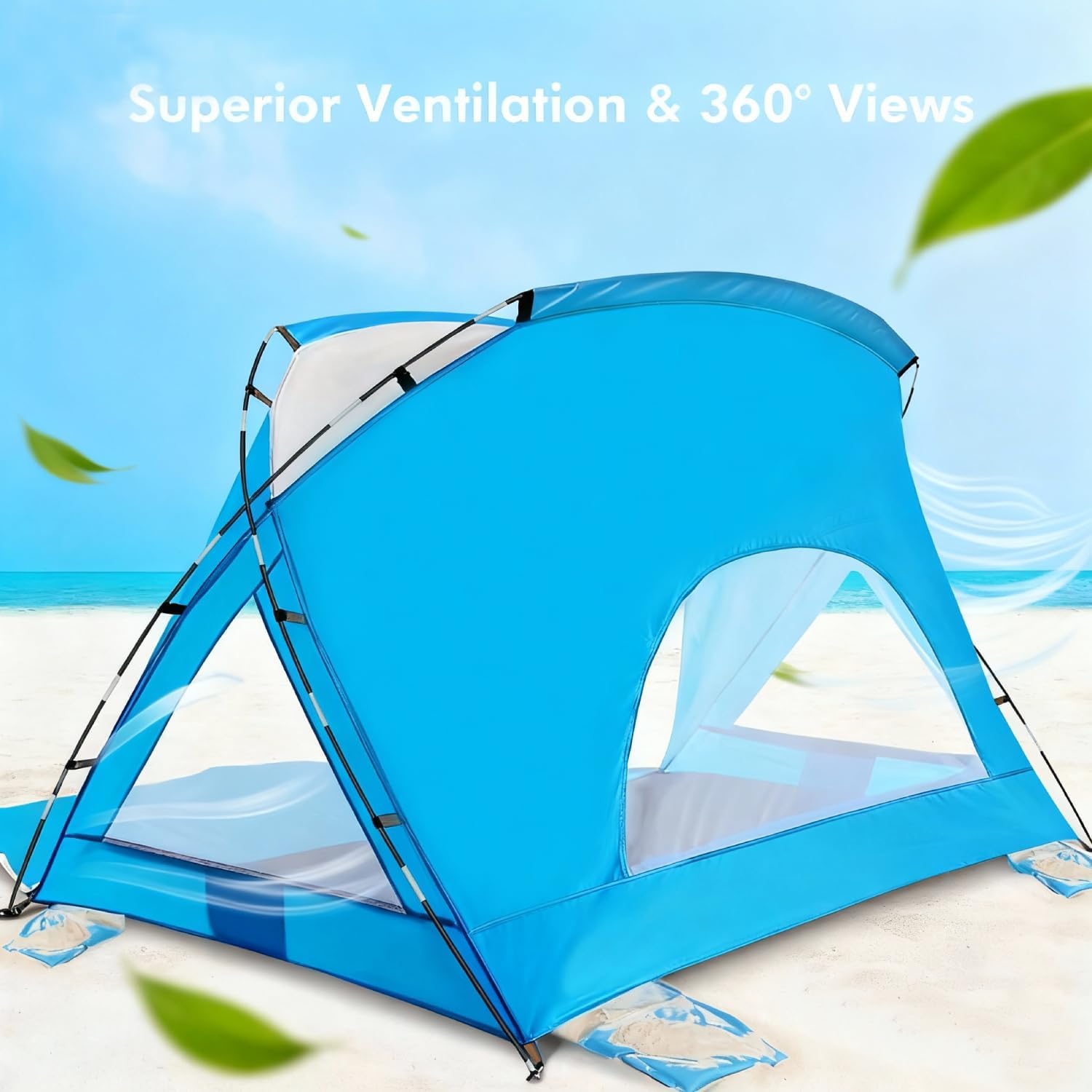 Beach Tent, Portable Sun Shelter for 2/3/4/6-8 Person with UPF 50+ UV Protection, Easy Setup Waterproof Beach Shade Canopy Cabana for Family Outdoor and Picnics, Fishing with Carrying Bag - Image 2