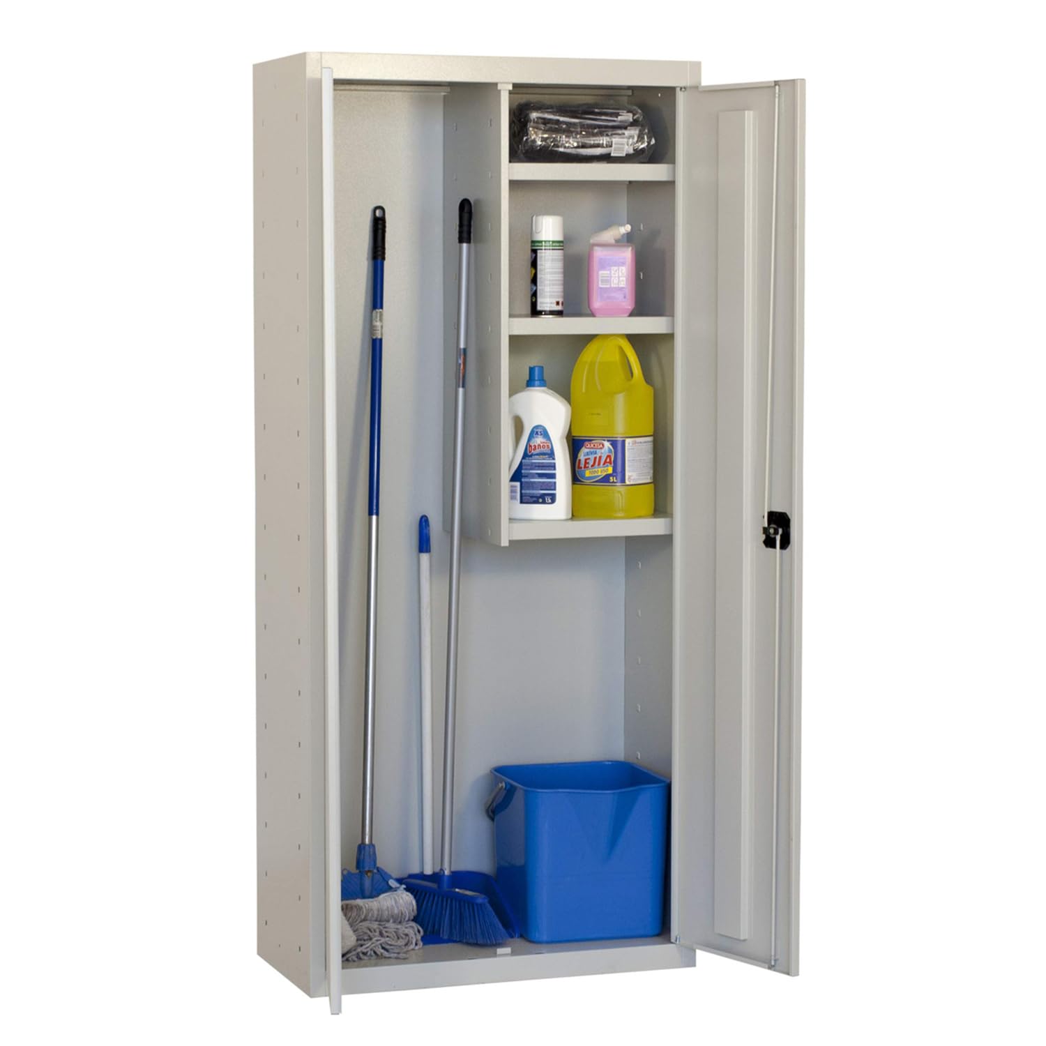 Simon Rack Armario Escobero Metálico 1800x800x400 mm - Simonlocker | 2 Puertas, 3 Estantes, Incluye 2 Llaves, Gris, Pintura anticorrosión
