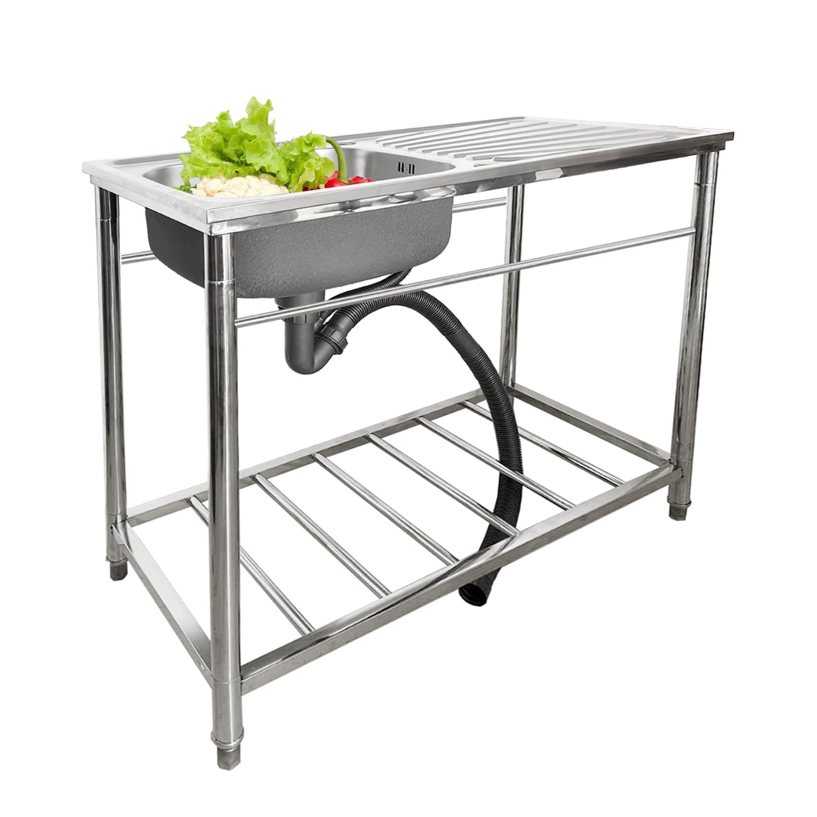 Fregadero de acero inoxidable Sen con soporte reforzado y grifo doble para exterior