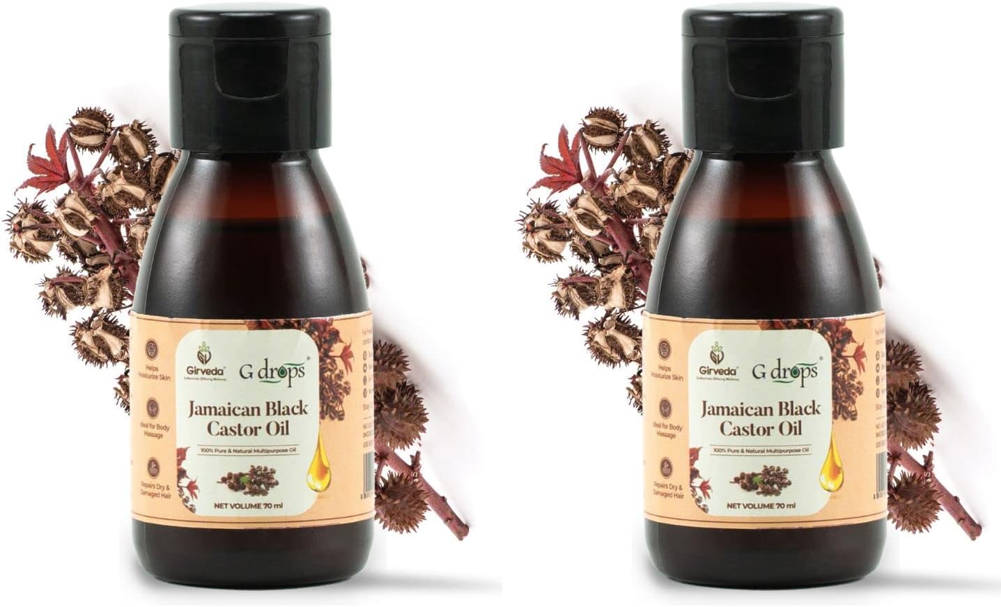 Jamaican Black Castor Oil โ Cold Pressed, 100% Pure & Unrefined JBCO for Hair Growth, Thicker Eyebrows, Longer Eyelashes & Scalp Nourishment | For Men & Women | Pack of 2 (70ml + 70 ml)