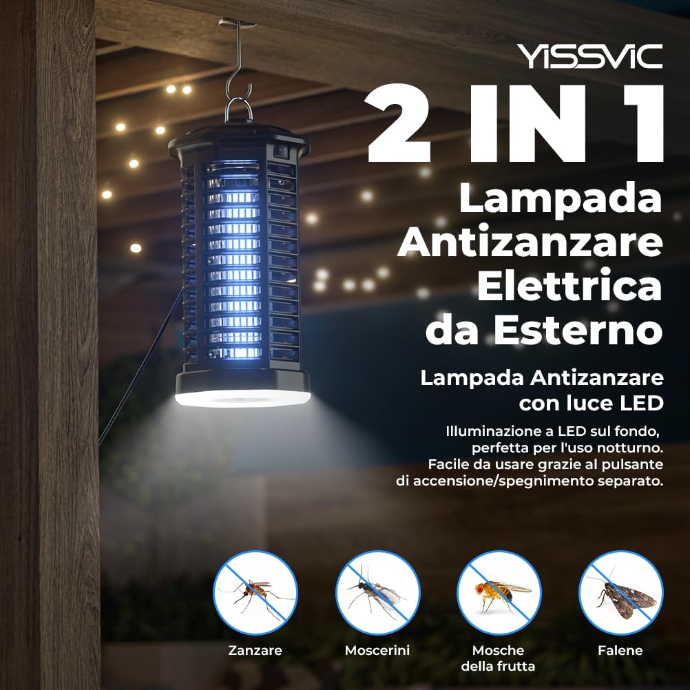 YISSVIC Elektrische Mückenlampe, 4200 V, UV-Mückenfalle mit LED-Licht, wasserdicht IPX4, für Innen und Außen, mit Reinigungsbürste