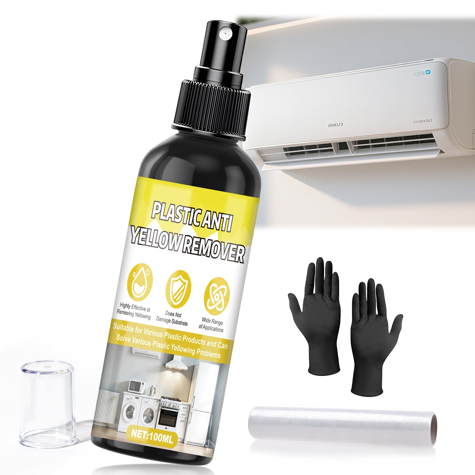 WEILAOK Limpiador Antiamarilleo, Eliminador de Amarilleamiento de Plástico Blanco, Limpiador de Plástico Apto para Eliminar El Amarilleo de Aires Acondicionados, Lavadoras, Marcos de Ventanas, 100ml