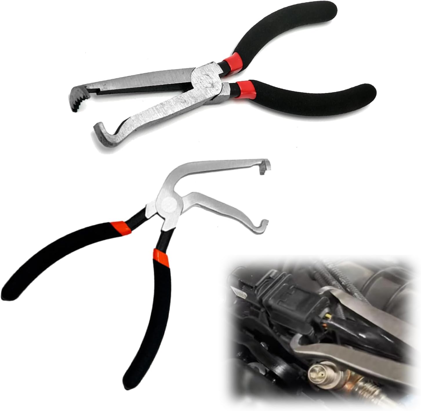 Upgraded 37960 Electrical Disconnect Pliers, 8in Automotive Tools Electrical Connector Pliers, Automotive Tools for Push Tab Style Plugs (Straight+60 Degree)