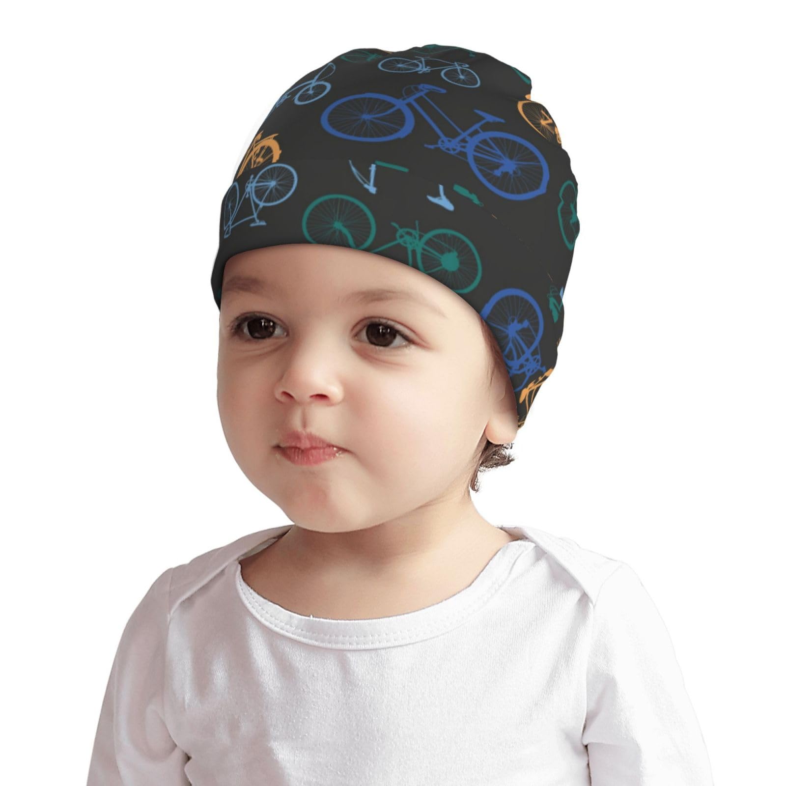 Bicycle Pattern Kids Beanie Hats Warm Knit Beanie Cap Skull Caps Gifts Decor for Boys Girls White