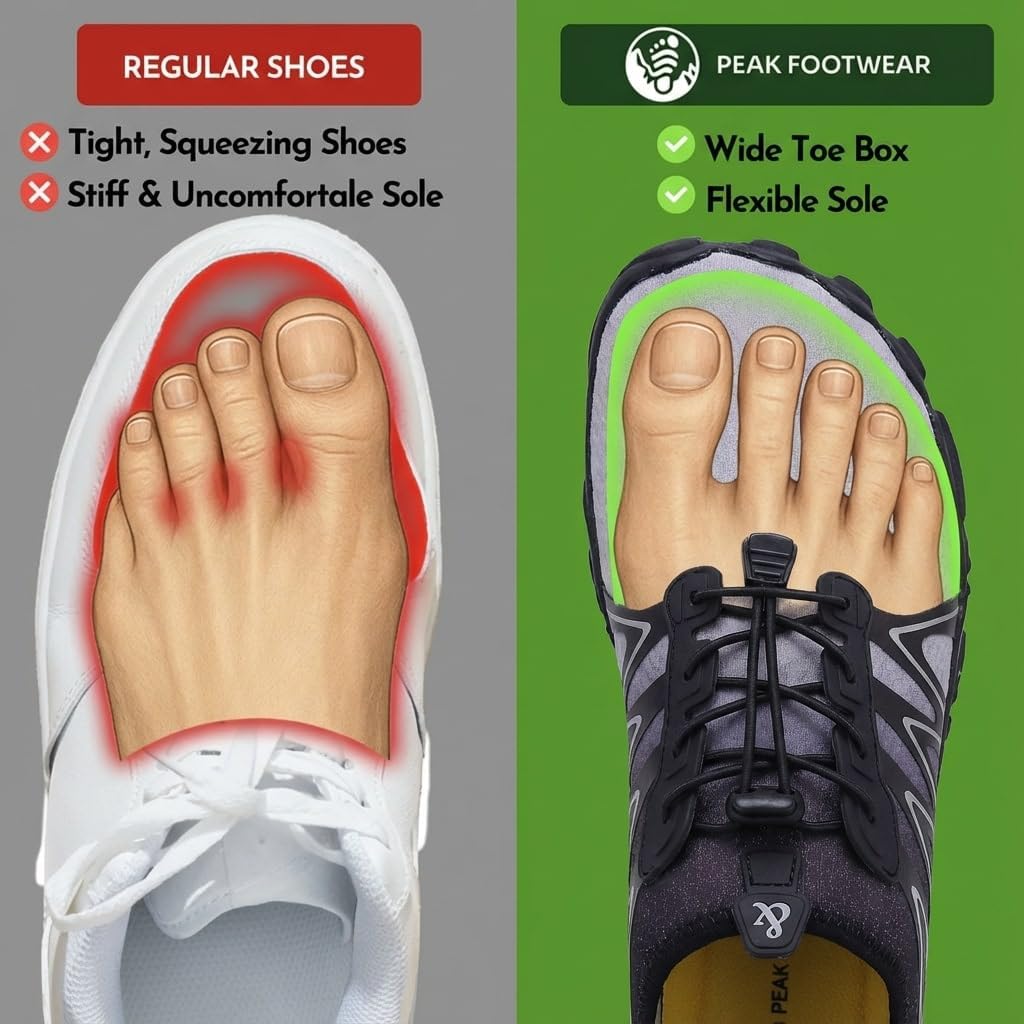 Peak Footwear Barefoot Shoes - Wide Toe Box, Zero-Drop 4mm Thin Sole, Flexible Non-Slip Walking & Travel Shoes, Breathable Lightweight Minimalist Footwear (Unisex)
