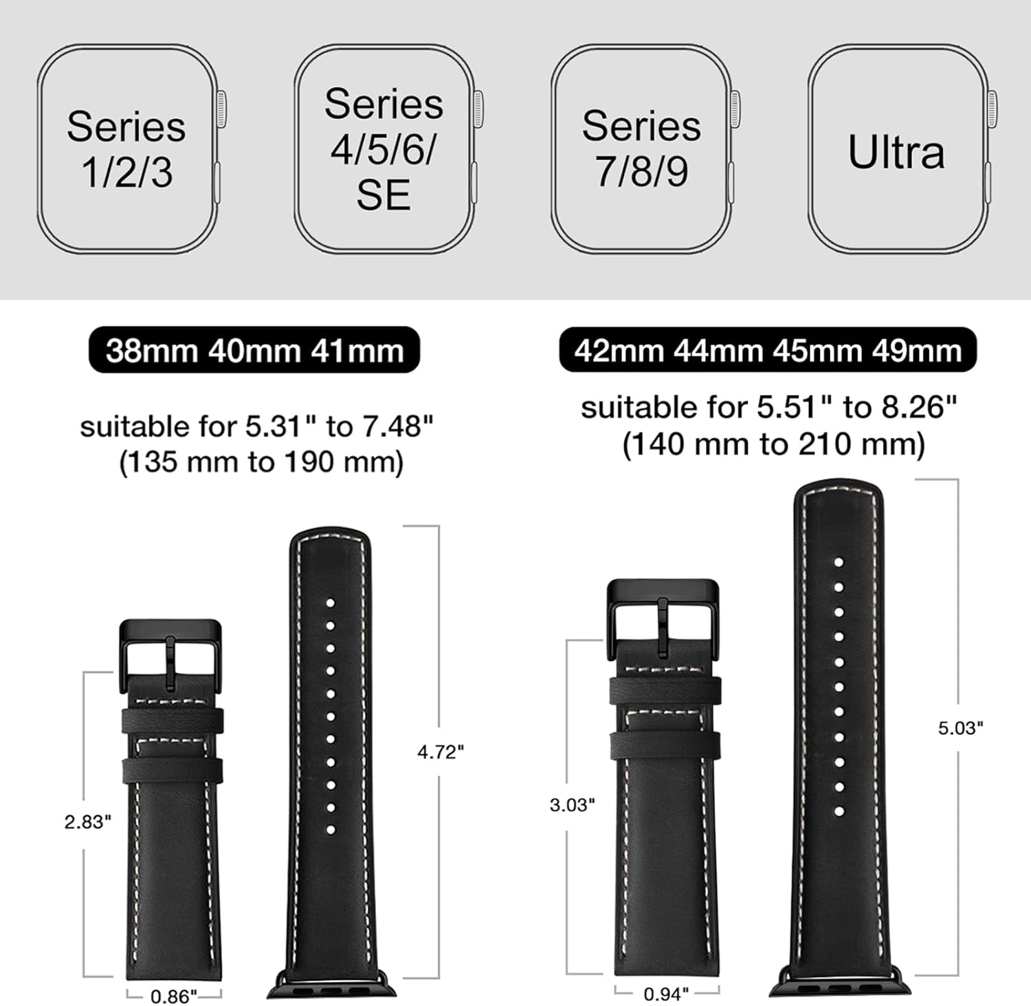 SUNFWR Compatible with Apple Watch Band 45mm 44mm 42mm for Men Women, Stainless Steel Metal iWatch Band with Case + Top Grain Genuine Leather Band for Apple Watch Series 9/8/7/6/5/4/3/2/1/SE/SE2