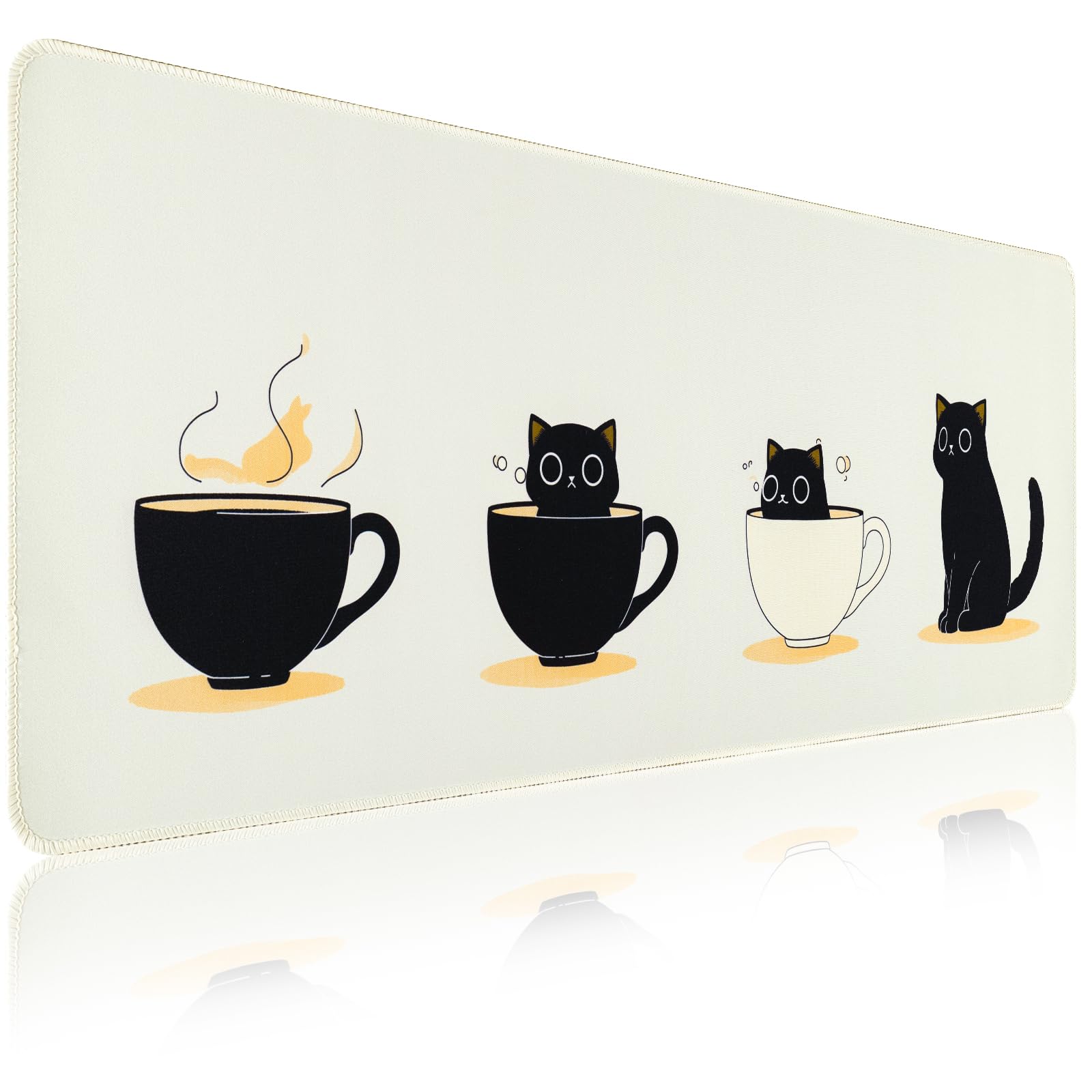 Zindoo Tappetino Mouse XXL 900x400x3mm Tappetino Mouse Gaming, Tazza Da Caffè con Tre Gattini, Stile Carino, Base Antiscivolo, Tracciamento Ad Alta Precisione per Computer e Ufficio