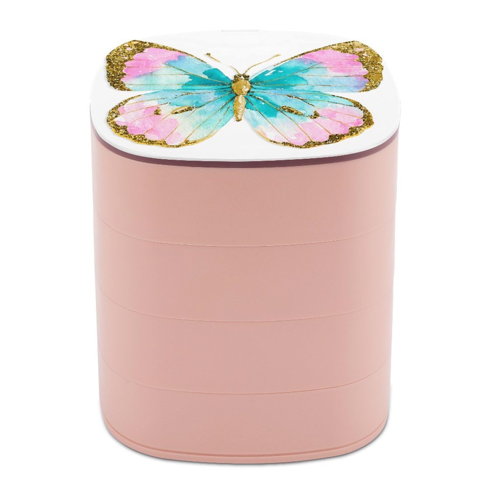 Jubonexis Blue Butterfly with Gold Wing Jewelry Boxes for Women, Earring Holder Organizer Rotating Jewelry Organizer for Necklaces Bracelets Ring