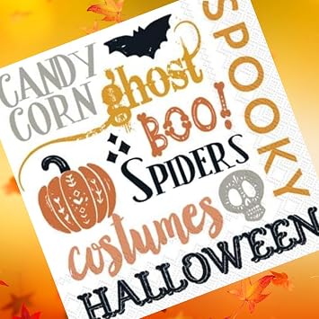 Halloween Cocktail Napkins 3-ply, 40 count - Designer Barware Beverage Party Supplies - Spooky Words