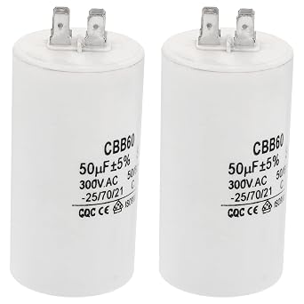 PATIKIL CBB60 50uF Running Capacitor,2Pcs AC 300V 4 pins 50/60Hz Cylinder 1.91 x 3.67inch for Water Pumps, Washing Machines Motor Start