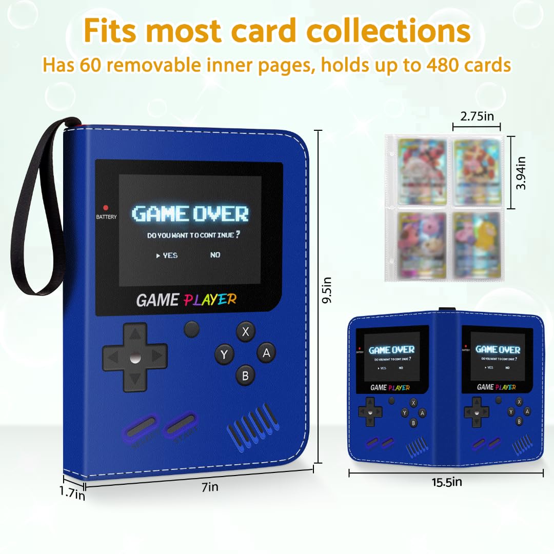 Carpeta de tarjetas, álbum de colección de tarjetas de 4 bolsillos, carpeta de tarjetas coleccionables para 480 tarjetas con 60 fundas extraíbles, soporte para protectores de tarjetas de juego y otras