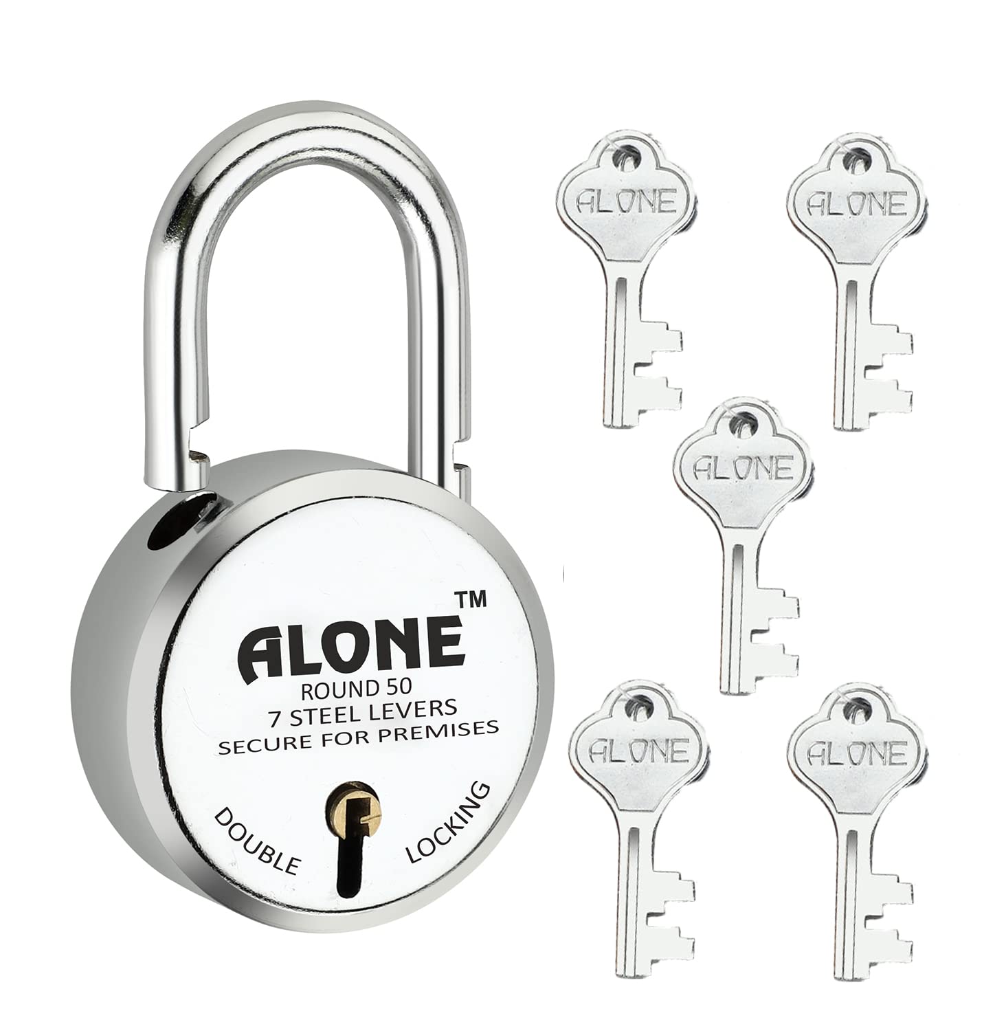 Alone Padlocks Small Size 50mm 6 Keys Lock | Hard Shackle Double Locking | Lock and Keys for Home Door Gate Shop Shutter Office, Chrome Finish Rust Resistance | Made in India (Pack of 01) — Amazon image 9
