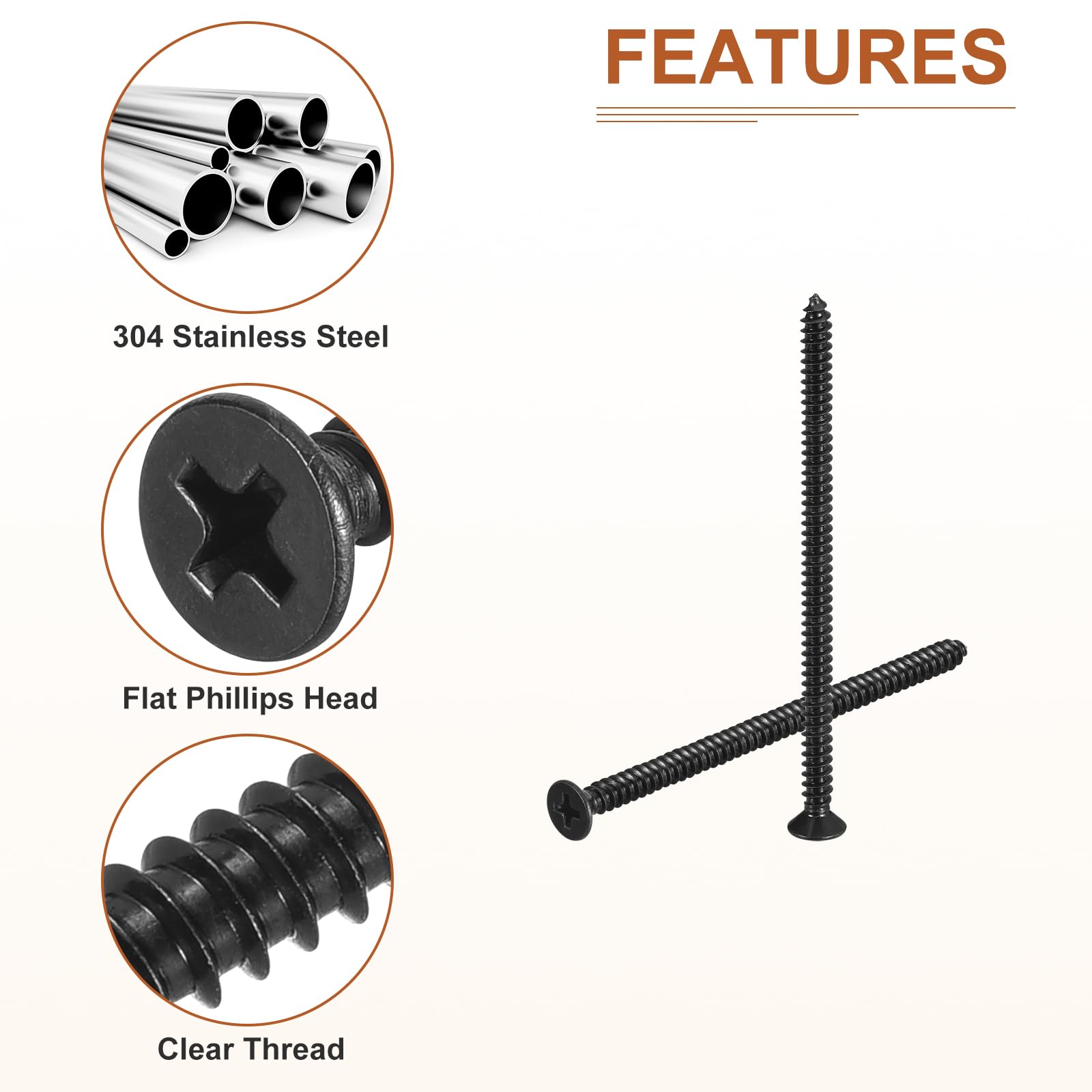 DTGN 100Pcs #10x3-1/2" Flat Head Wood Screws, 304 Stainless Steel Phillips Self Tapping Screws - Good for Woodworking Furniture - Black - Image 4