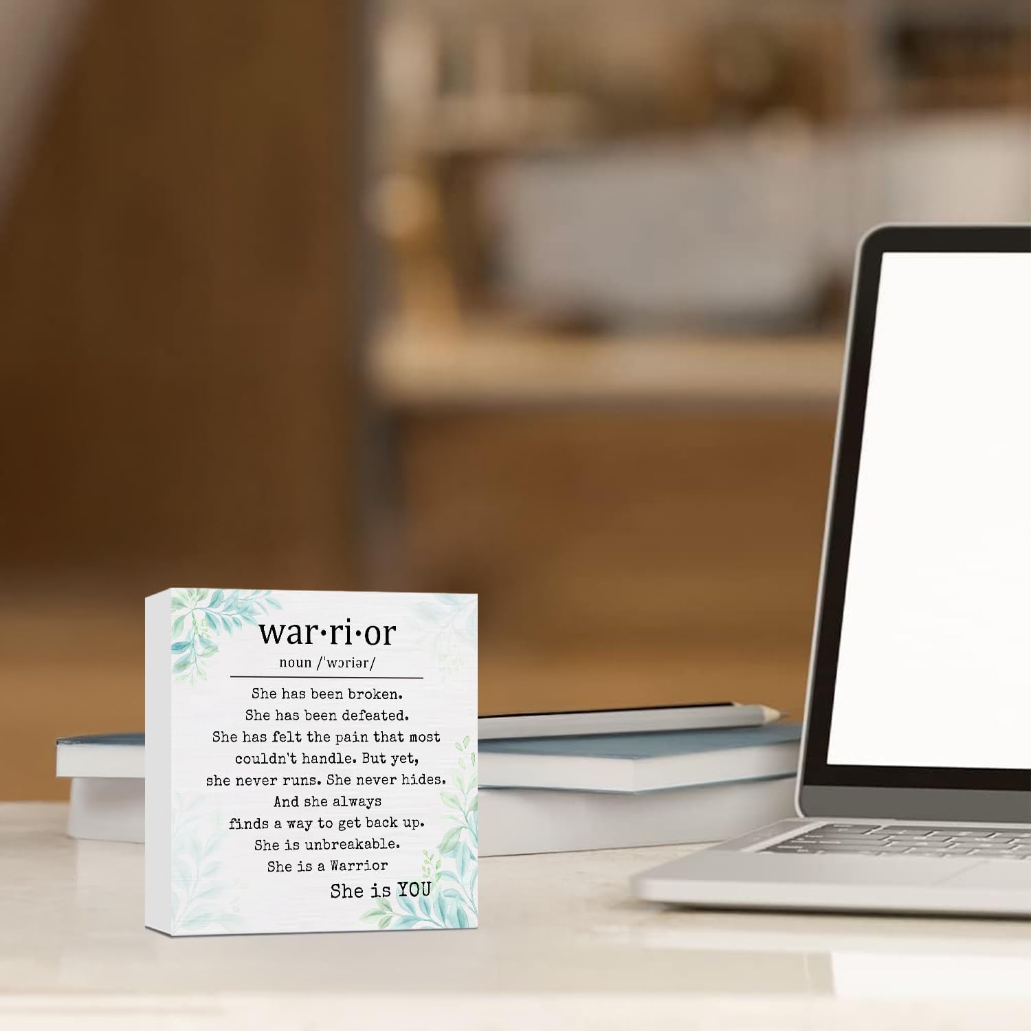 Warrior Definition Wooden Box Sign, Cancer Warrior Gifts for Woman, Inspirational Cancer Survivor Wood Block Plaque Signs for Home Bedroom Ward Desk Table Shelf Decor, 5x5 Inch - Image 5