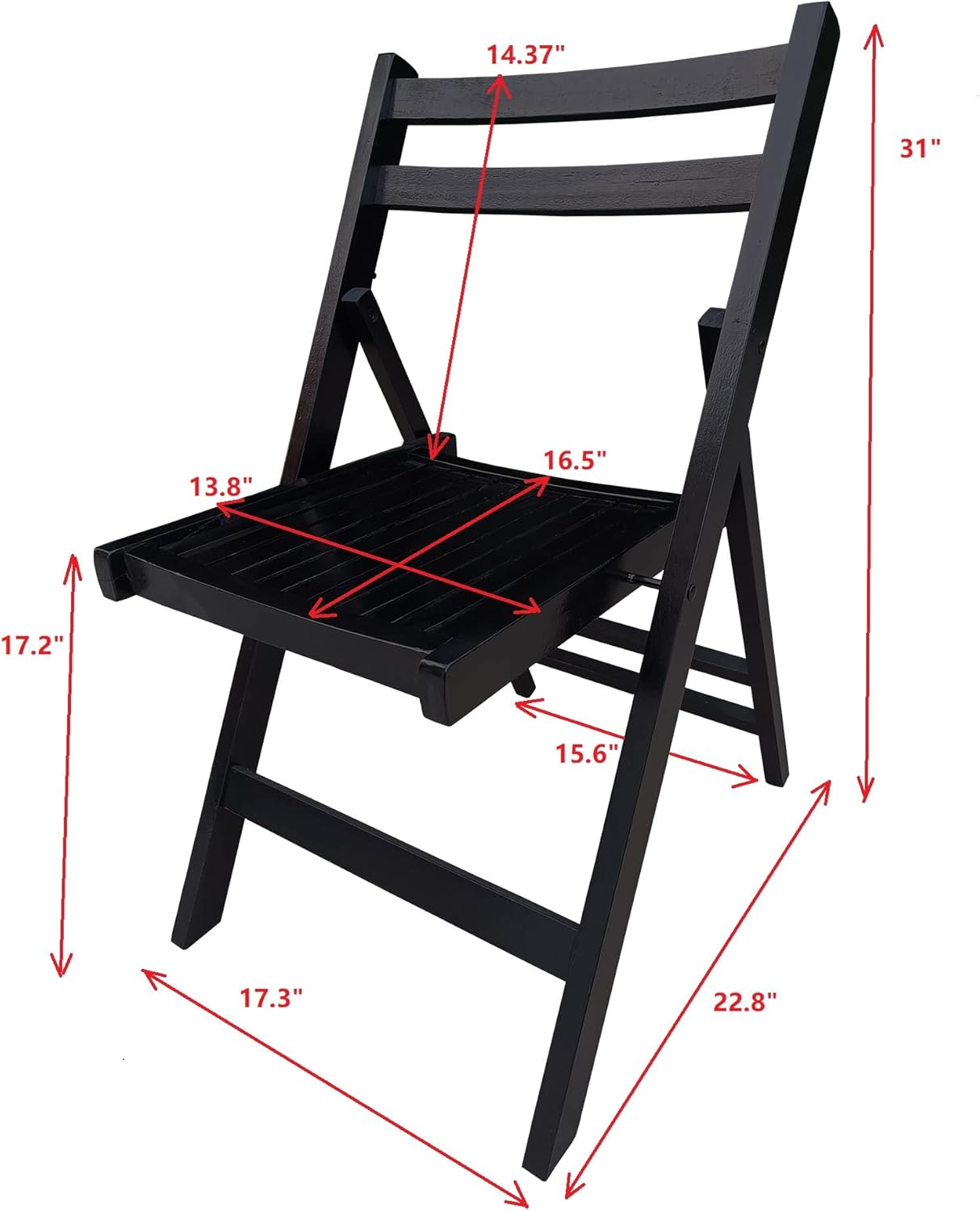 HomVent Set of 4 Slatted Wood Folding Chair, Fully Assembled Folding Chair Set Folding Event Chairs Wedding Chair Wooden Slatted Seat for Dining Room Kitchen Balcony Wedding Occasion Events (Black)