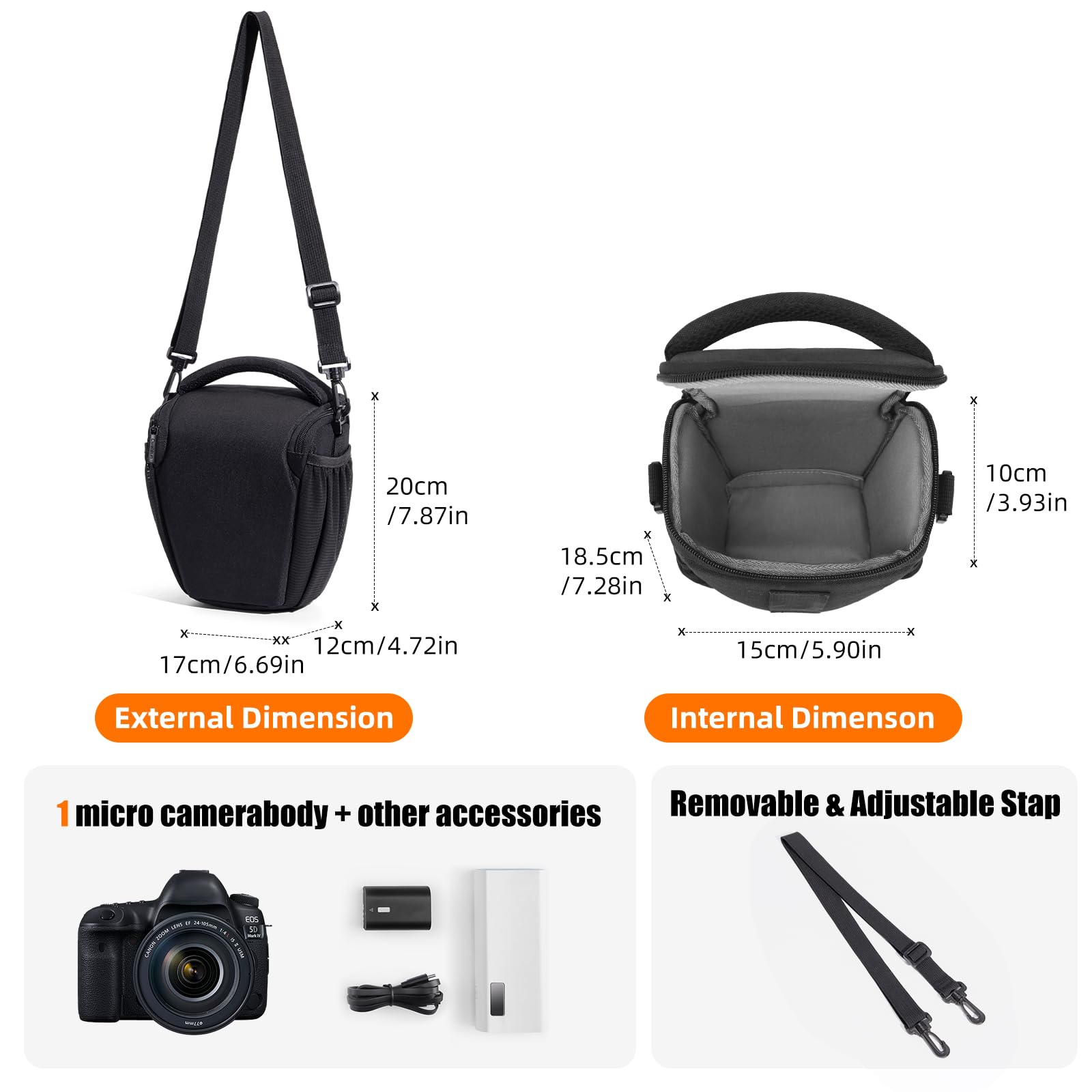 CADeN Kleine DSLR Kameratasche, Kamera Schultertasche für Fotografen, wasserdichte Kameratasche mit Verstellbarem Schultergurt, Für Canon, Nikon und Sony Spiegelreflex- und Systemkameras, Schwarz