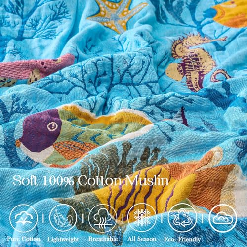 Image of XIBLC Boho Throw Blanket 100% Cotton Vintage Blanket Muslin Woven Flower Decorative Throw Blankets All Season Bohemian Rustic Farmhouse Decor Quilt for Bed (Blue 90 inchx98 inch)