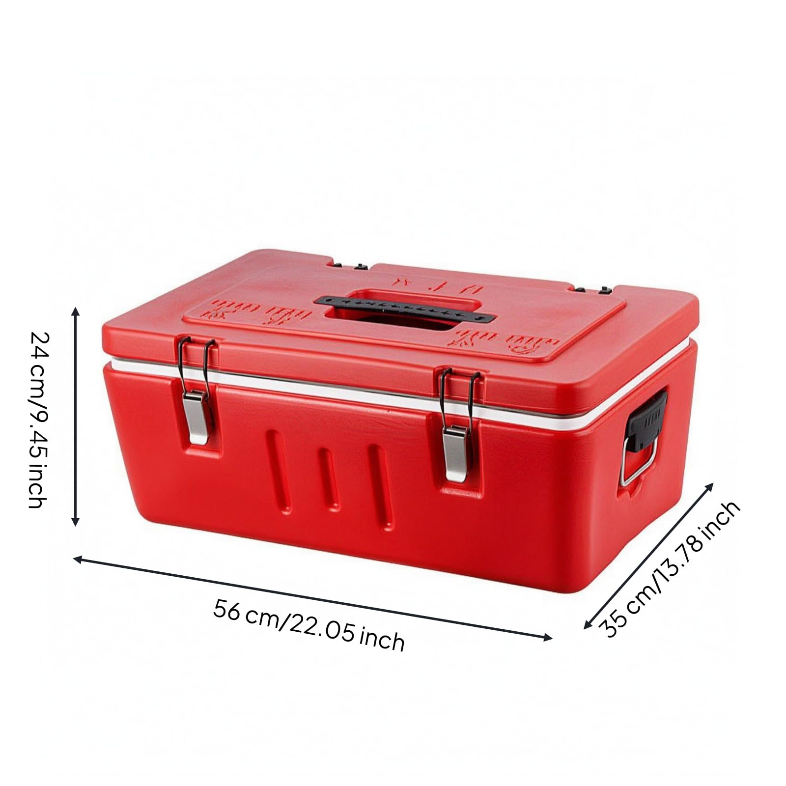 Caja Isotérmica Rojo Contenedor Comida Acero Inoxidable con Asa Recipiente Térmico Térmica, CF-Caja Térmica De Triple Rejilla Tapa Doble Con Revestimiento Interior Extraíble
