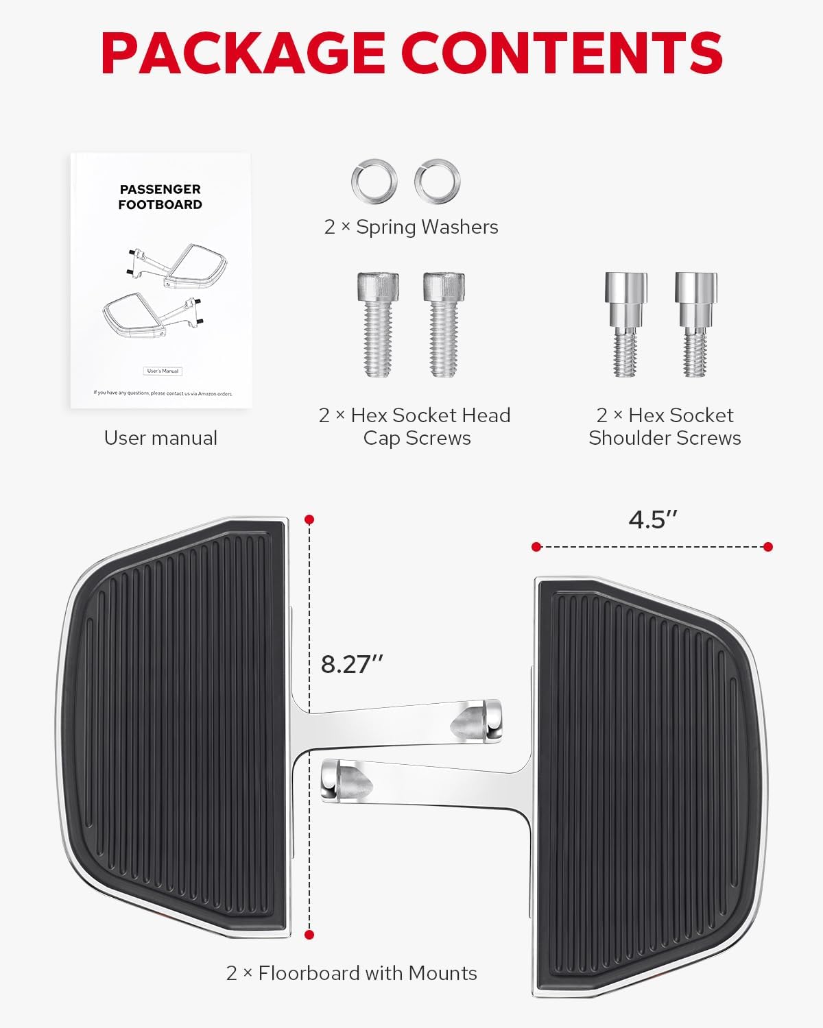 Amazicha Passenger Floorboards All Black Stainless Steel Fit for Harley Chrome