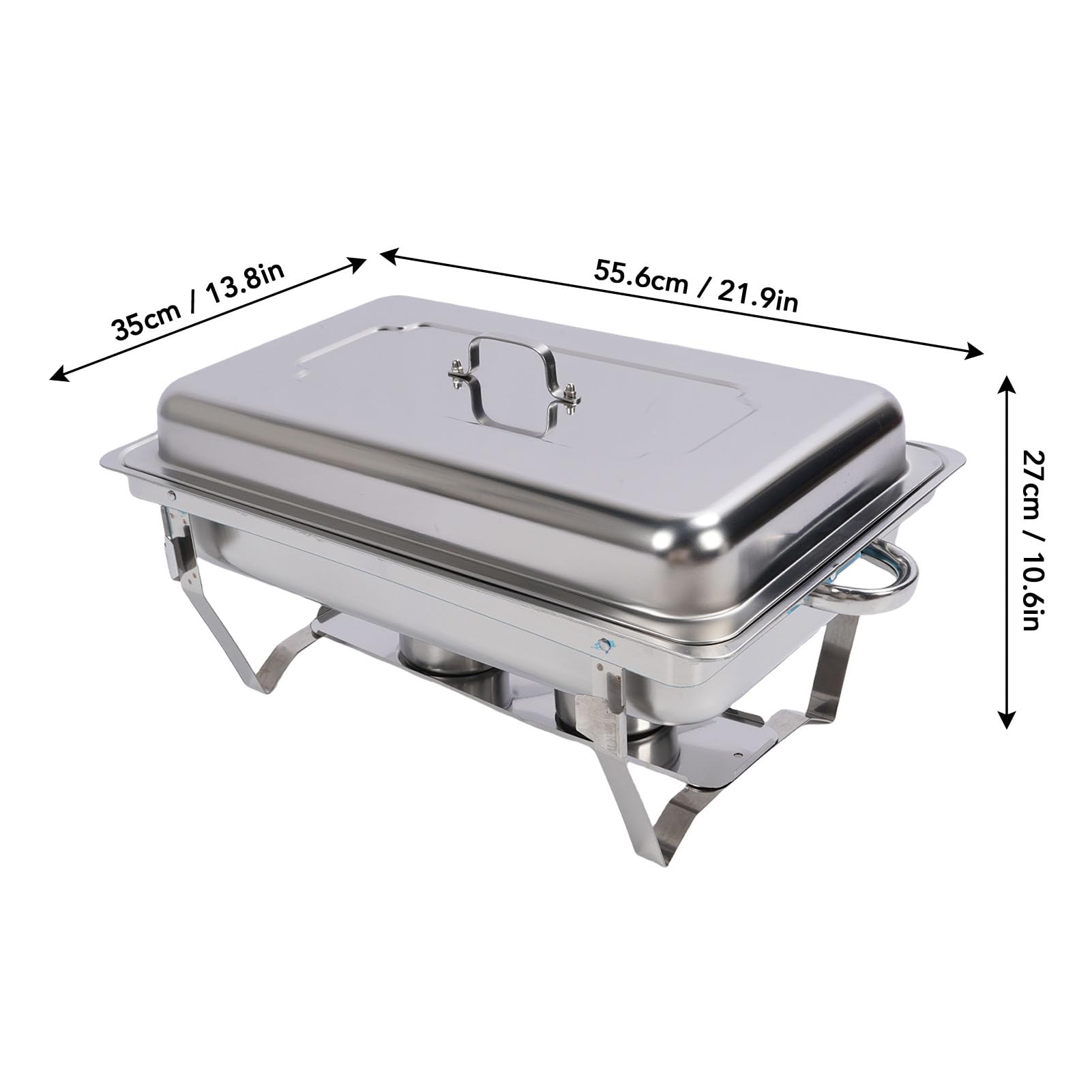 Brrnoo Juego de Calentador de Catering de Acero Inoxidable de 9 Cuartos, Plato de Buffet con Bandeja Completa Plegable y Soporte de para Fiestas, Bodas, Eventos Al Aire Libre (Cuadrícula doble)