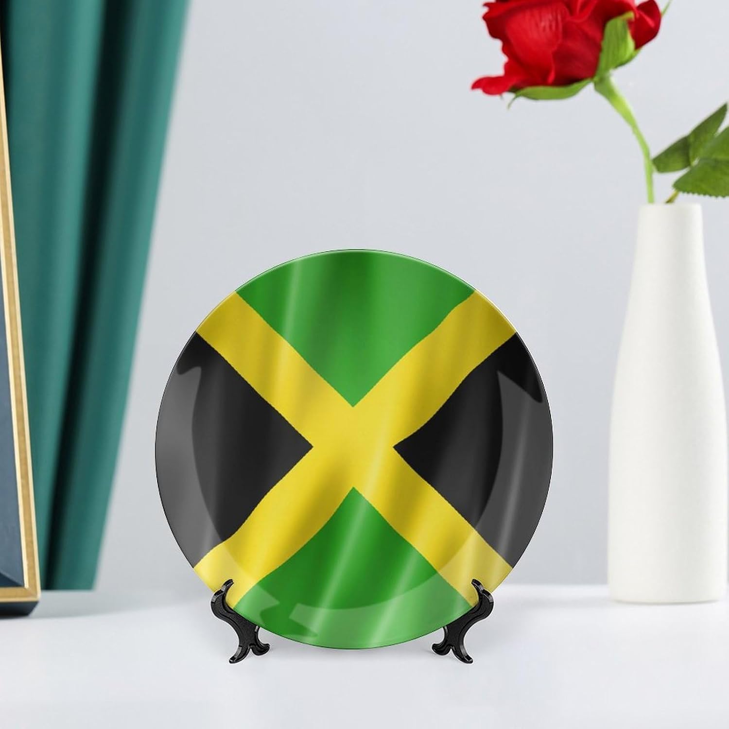 Jamaica Flag Satin Texture Bone China Decorative Porcelain Plates Dinnerware Ornaments