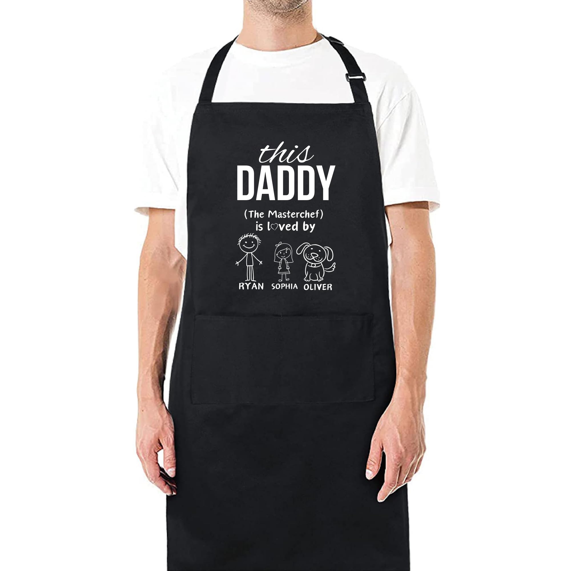 Be Buz This Daddy The Masterchef is loved Custom Aprons for Mens Dad Aprons Gift for Him Chef Apron Personalised Apron Dad Apron Kitchen Apron BBQ Apron Grill Apron Father Day Gift Black Apron