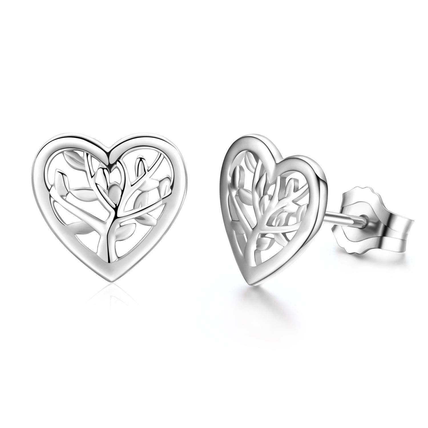 Tree of Life Earrings, 925 Sterling Silver Heart Shaped Studs for Women, Hypoallergenic Earrings for Sensitive Ears Gifts for Women with Gift Box…