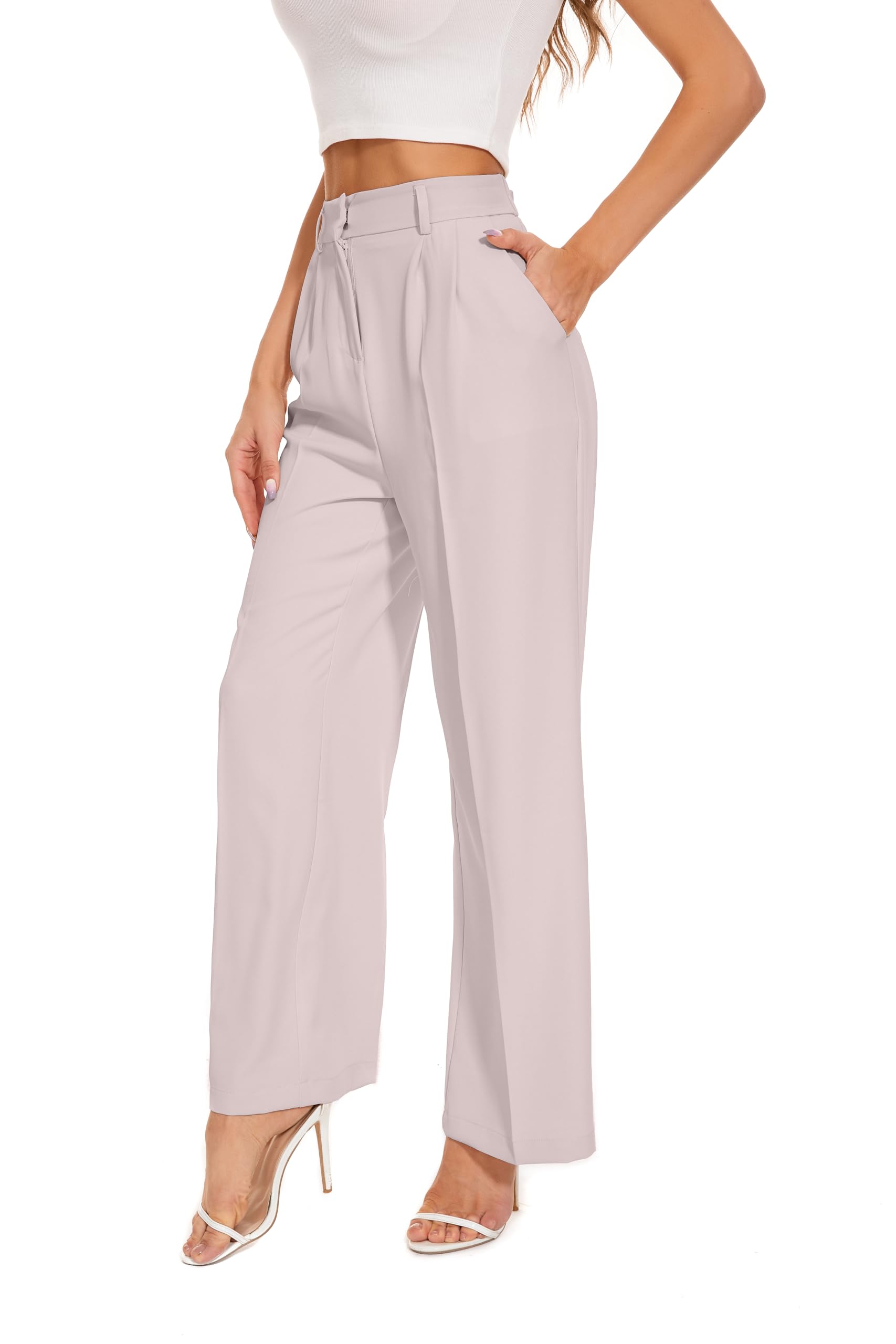 FUNYYZO Wide Leg Pants Women's High Elastic Waisted in The Back Business Work Trousers Long Straight Suit Pants — view 49