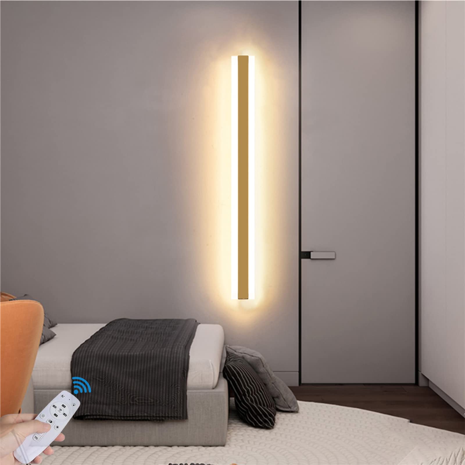 LED Moderne Leiste Dimmbare Innenwandleuchte Minimalistische Kreative Wandlampe mit Fernbedienung Mode Treppe Acryl Wandleuchte Gang Wohnzimmer Schlafzimmer Kopfteil (Schwarz,80CM)