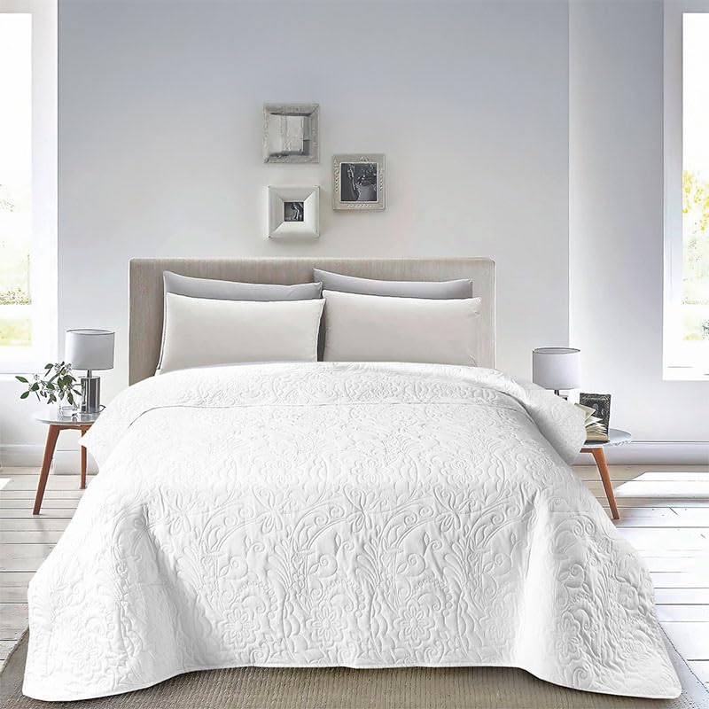 Rufino Díaz Colcha Bouti Hostelería Floral (Blanco - 90 cm) - para una sensación acogedora y de Confort - Tejido Suave, Agradable y Resistente