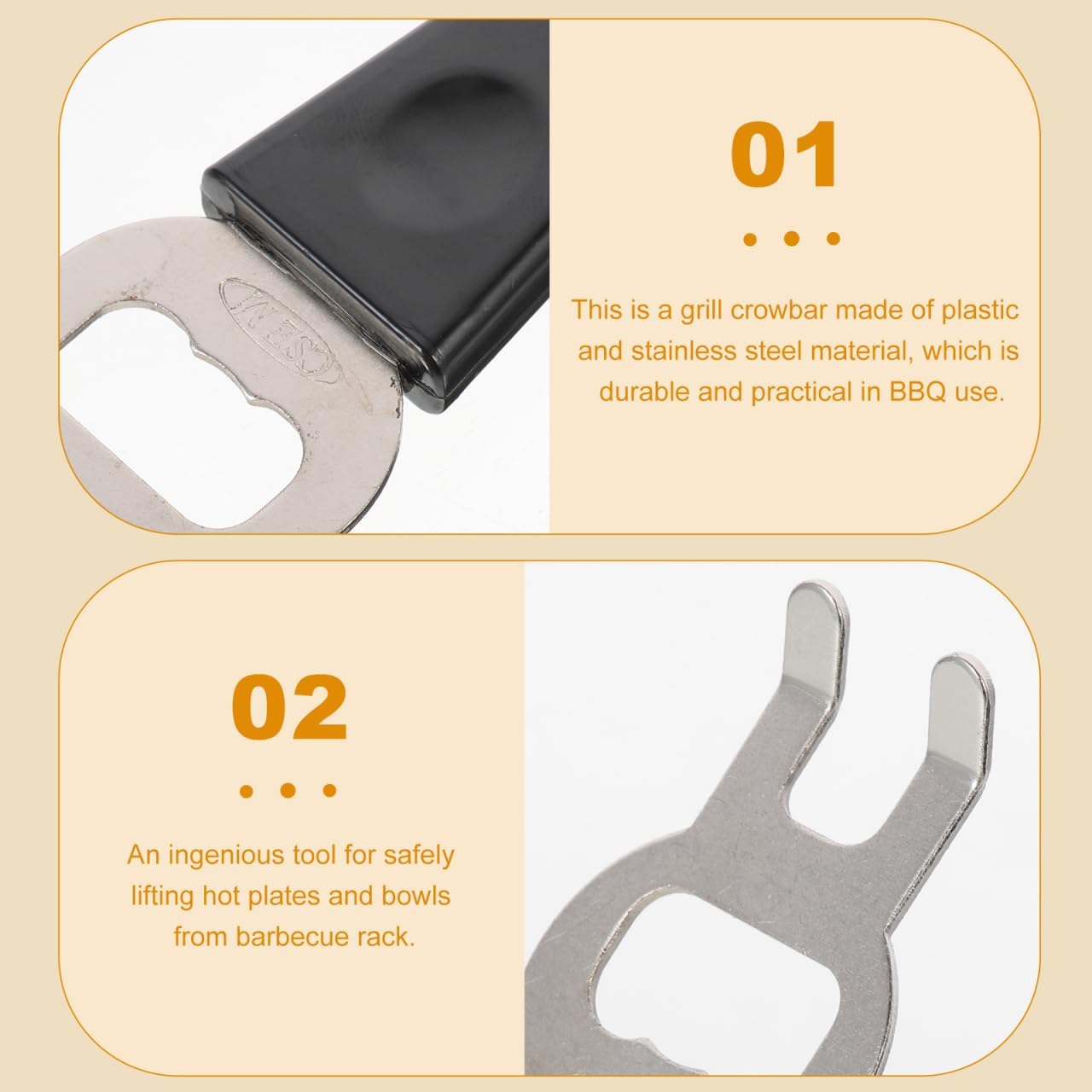 UPKOCH Grill Grate Lifter Gripper, Cast Iron Grid Lifter, Grill Grate Hook Grill Accessories for Moving Cast Iron and Stainless Steel Grilling Nets