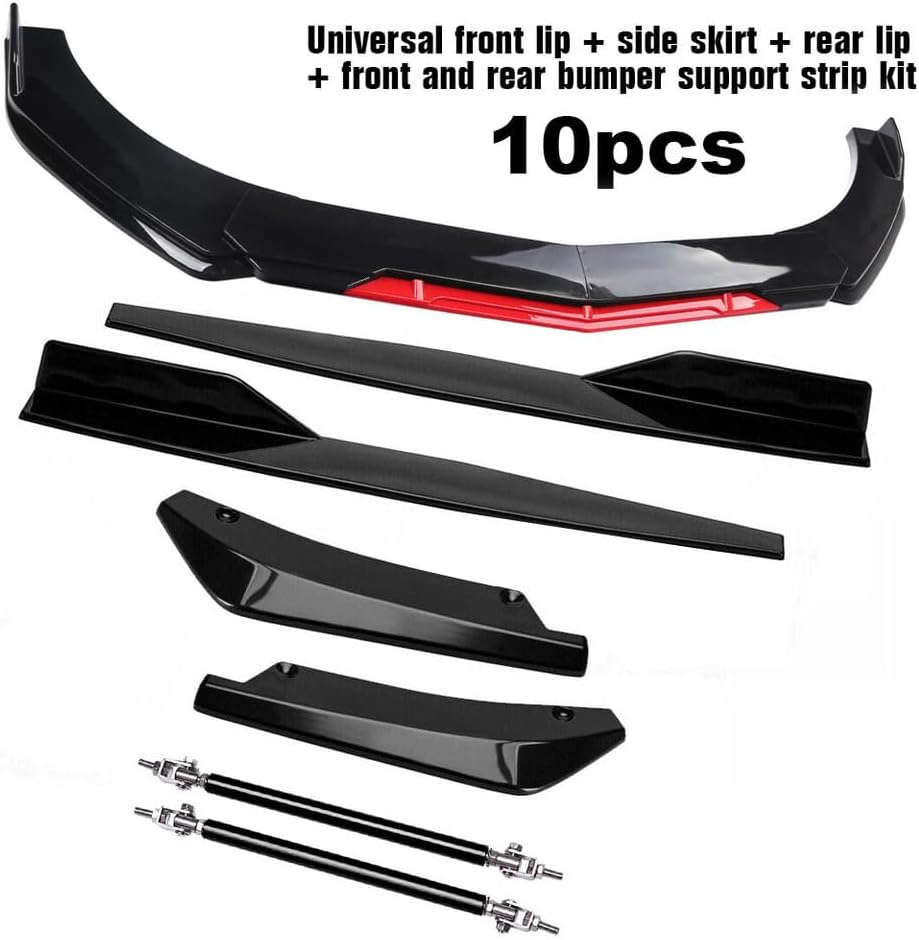 gloss black bumper lip spoiler splitter fit for 1997-2002 2010-2021 chevy camaro ls lt1 ss coupe convertible front rear body kit side skirt (red front lip)