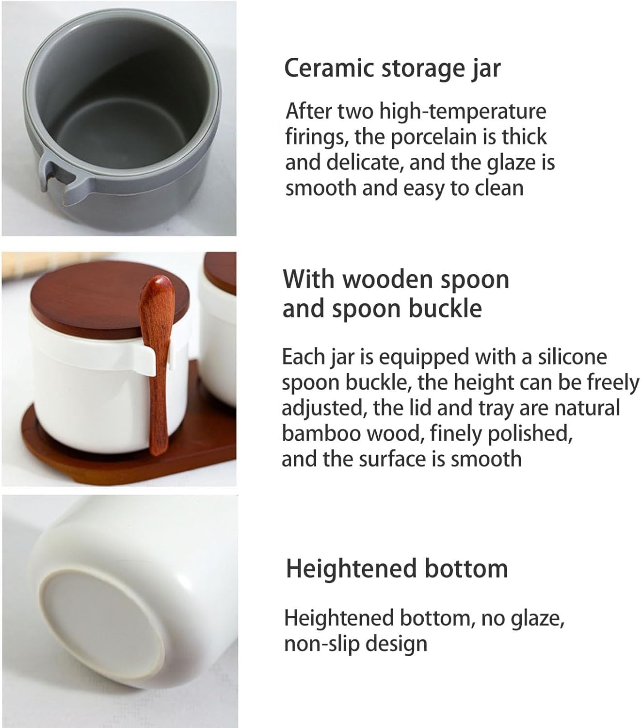 Ceramic Salt Cellar with Wooden Lid and Spoon Modern Kitchen Salt Holder Container Bowl Spice Box Countertop Salt Bowl for Sugar Pepper Seasonings,