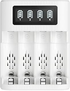 EBL AA AAA Battery Charger 4 Slots LCD Charger for AA AAA Rechargeable Batteries with Type C and Micro USB Input, Intelligent Fast Charger