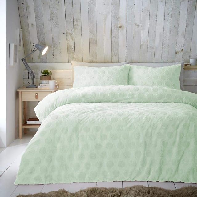 CT Saona Bubbles Style Teddy Fleece Luxurious Duvet Cover Sets Super Soft Warm Cosy Sherpa Fleece Quilt Cover Sets Bedding Sets (Sage Green, King Size)