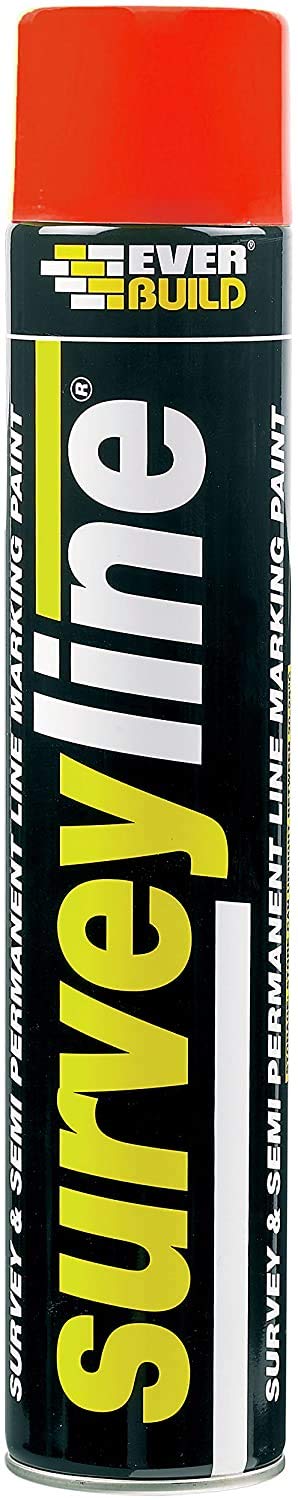 (6 Pack) Everbuild RED Surveyline Semi-Permanent Survey Road Paint, 700 ml