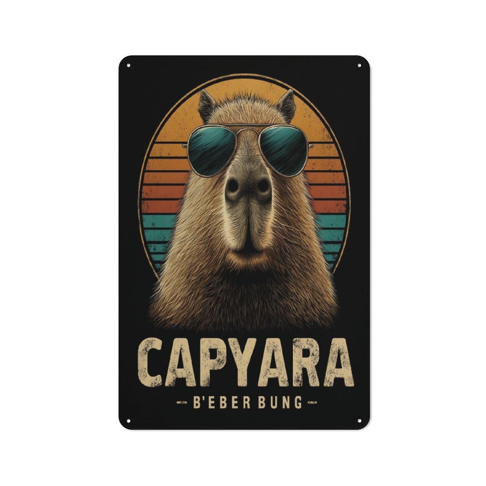 Junmoney Cool Capybara Sunglasses Printed Metal Sign 30X20cm For Home Office Or Studio, For Winter Room Styling In Home Office And Studio
