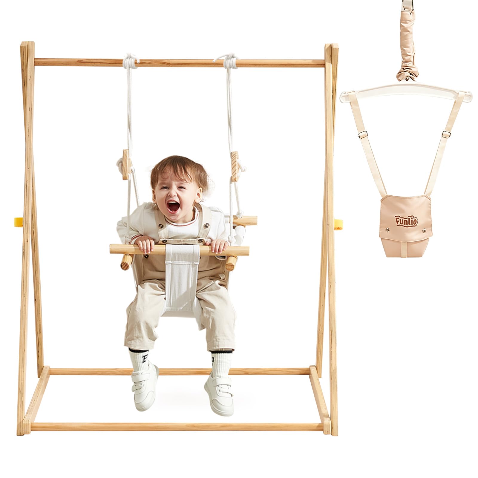 FUNLIO Montessori 2 in 1 Altalena in Legno per Bambini & Saltellante per Neonati