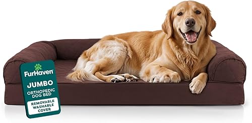 Miniatura 14 de Furhaven - Cama ortopédica para perros, estilo sofá, acolchada, con funda extraíble y lavable, marrón tostado, tamaño jumbo (XL) Café,Dark