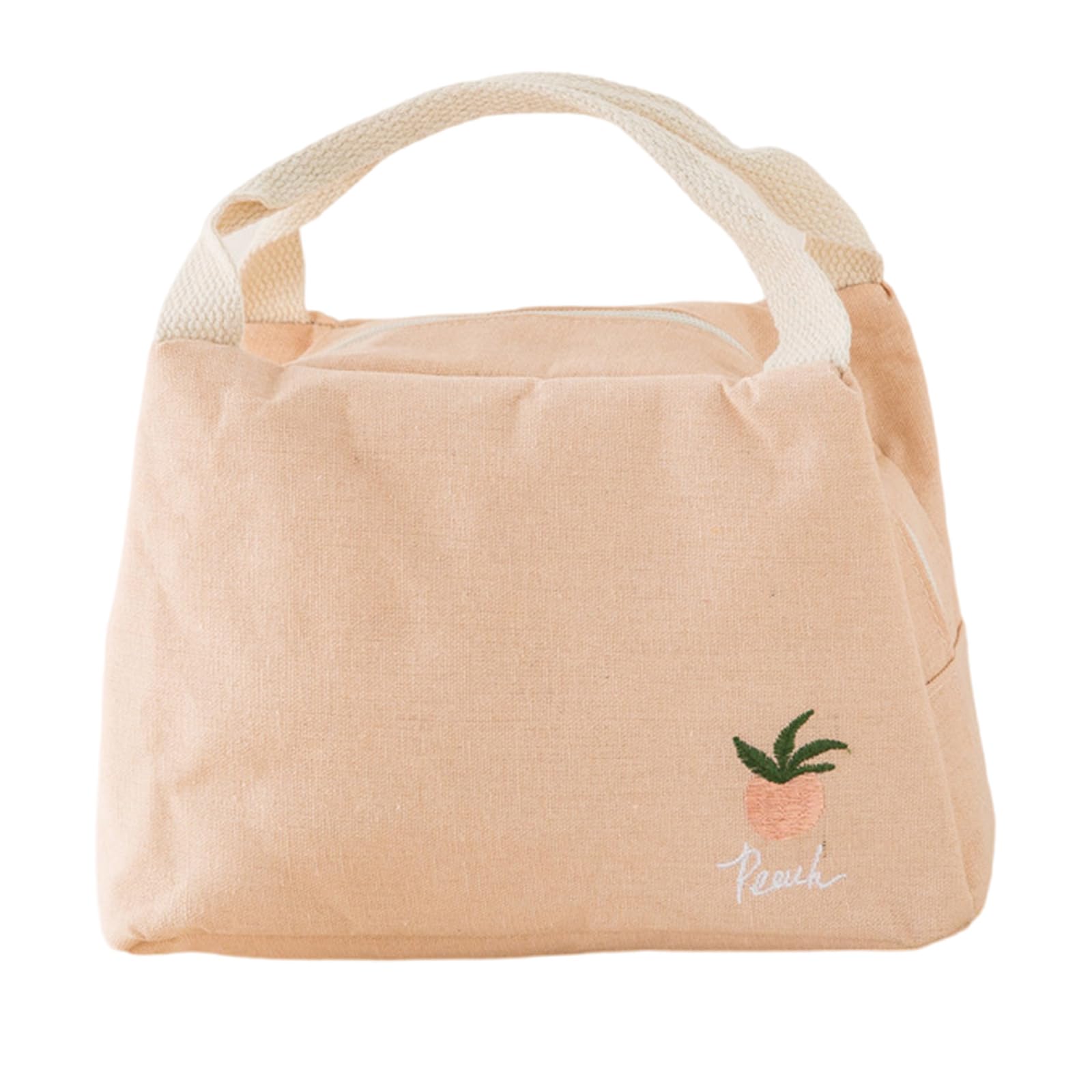 Jazuaiao Leakproof Thermal Food Bag for Students Cotton Linen Fruit Theme Lunch Box Holder with Handle and Aluminum Foil Lining Insulated Lunch Bag for Women