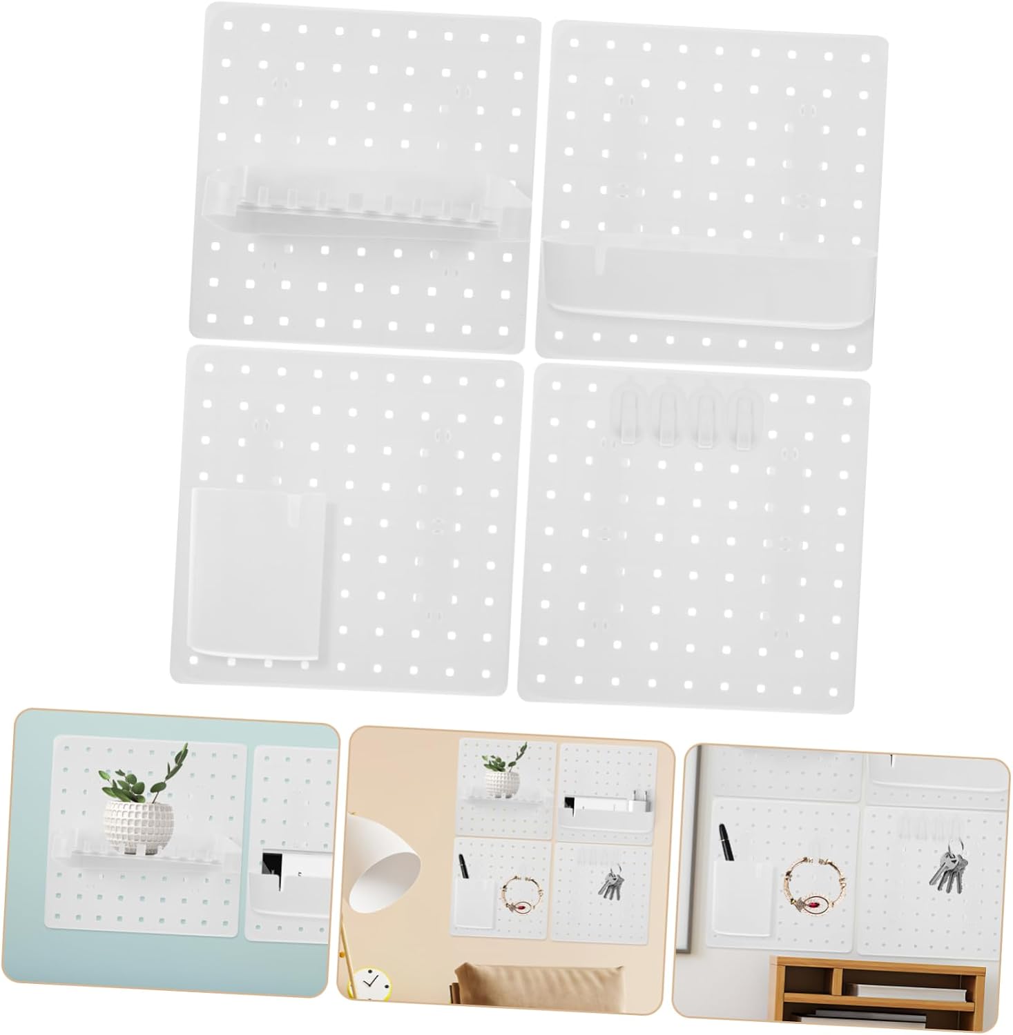 Unomor 1set Heavy Duty Pegboard Wall Organizer Adhesive Storage for Includes Panels Multi-Function Shelves and Hooks for Efficient Tool Organization