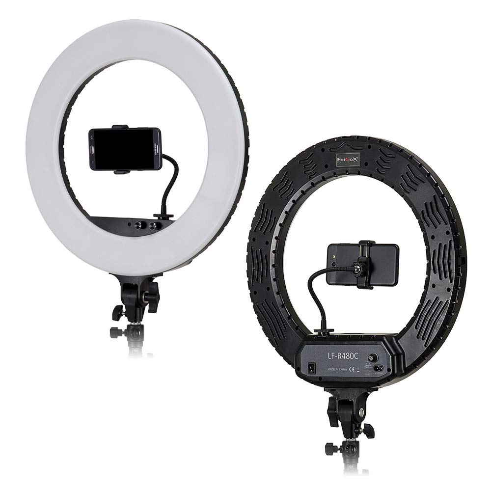 Fotodiox Vlog-LED-Ring-Pro-Blk Selfie Starlite - Anello luminoso a LED bicolore dimmerabile per ritratti, fotografia, trucco, YouTube, video di vite e altro, include luce, morsetto per telefono,