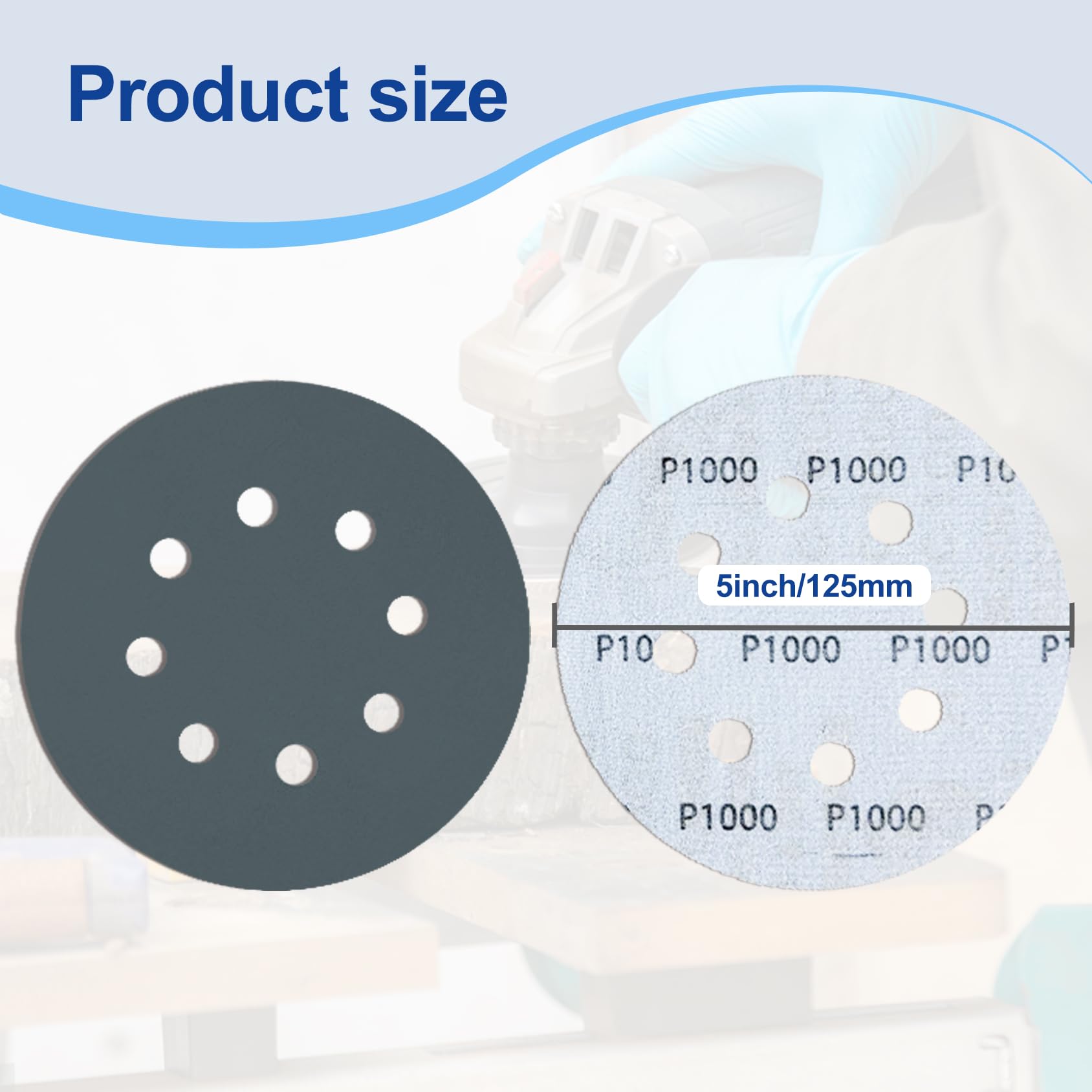 Xrkuu 125mm Sanding Discs 80Pcs, 5 Inch 8 Hole Wet Dry Hook & Loop Sanding Pads - Image 2