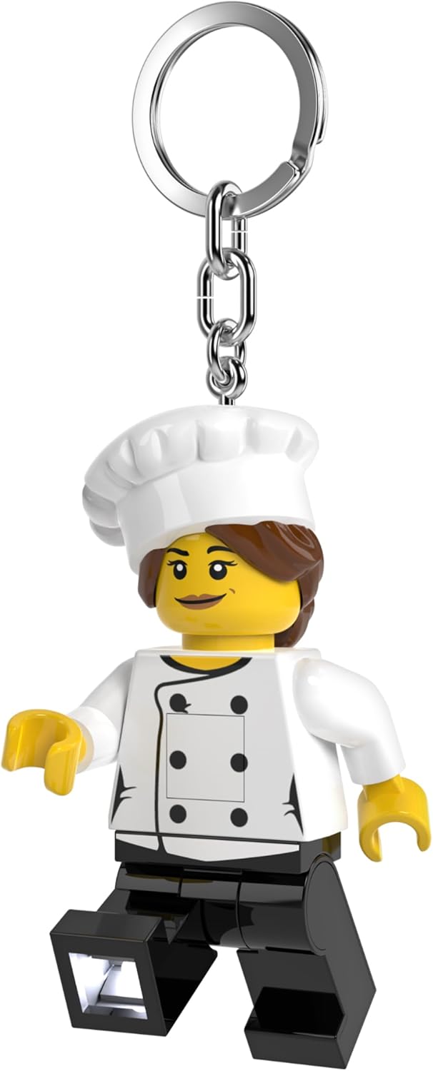 LEGO Minifigures Keychain Light - Female Chef (KE218H), Bag Charm, Flashlight, Extra-Large 3 Inch Tall Figure